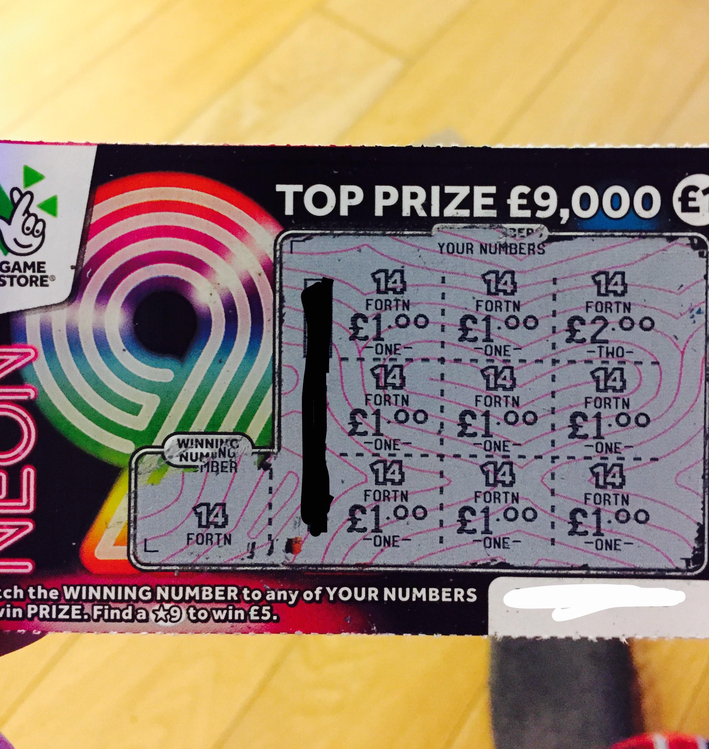 I won 9 times on a scratch card. £10 in total. r/mildlyinteresting