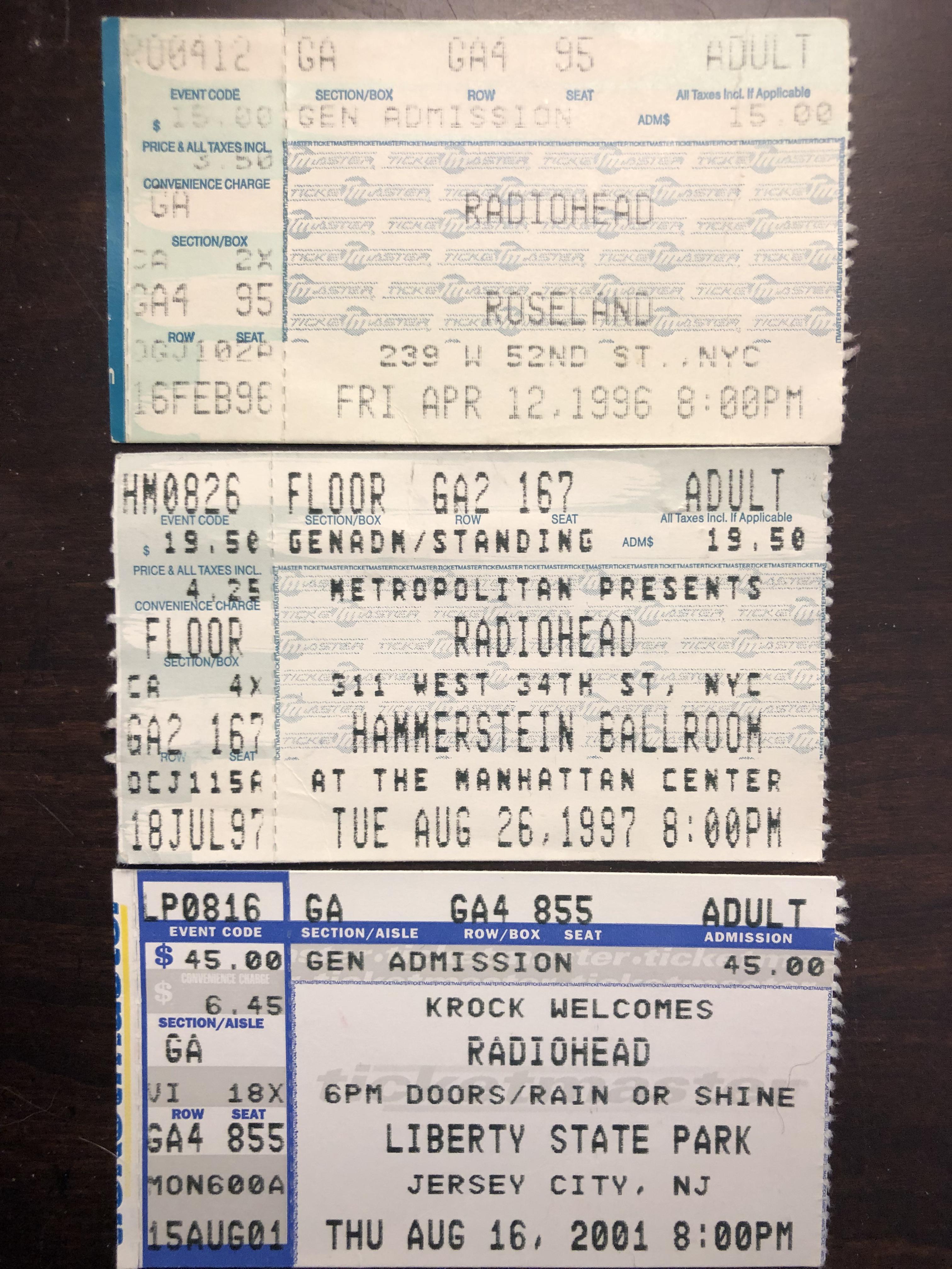 Found these in a box full of my old concert ticket stubs. Three of the
