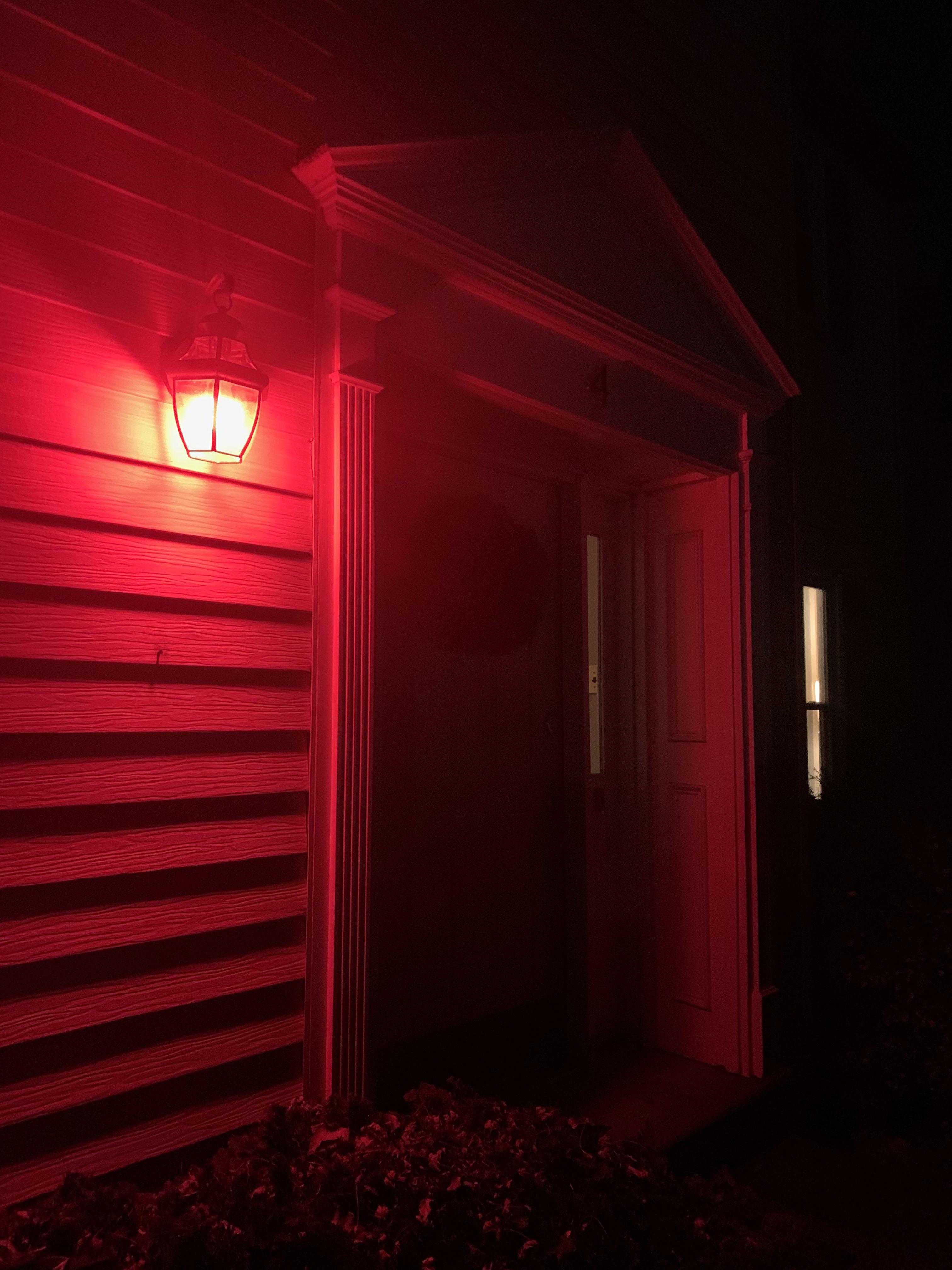 Wife wanted holidaycolored porch lights. She’s not loving her new name