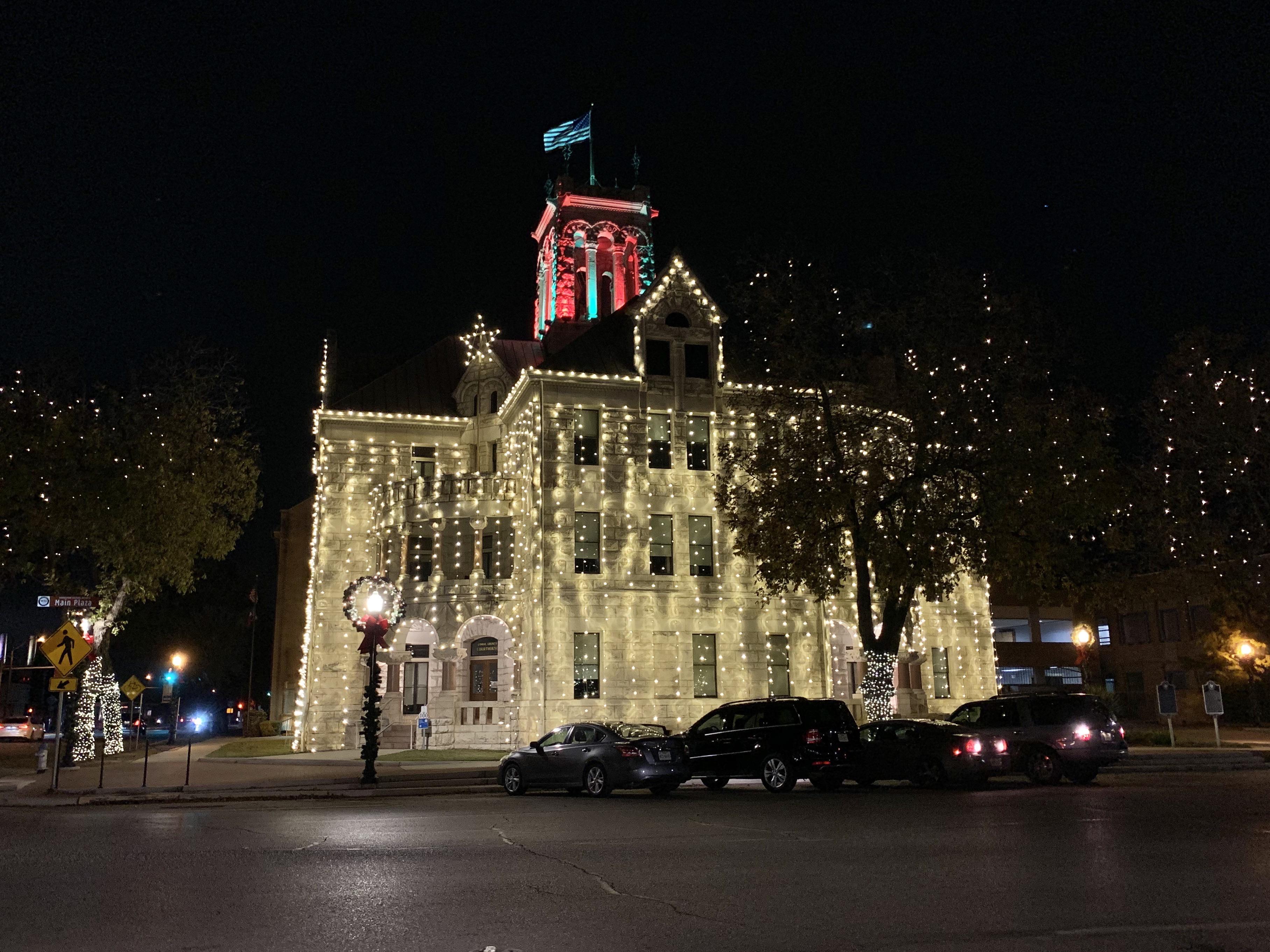 Comal County Courthouse with Christmas lights r/texas