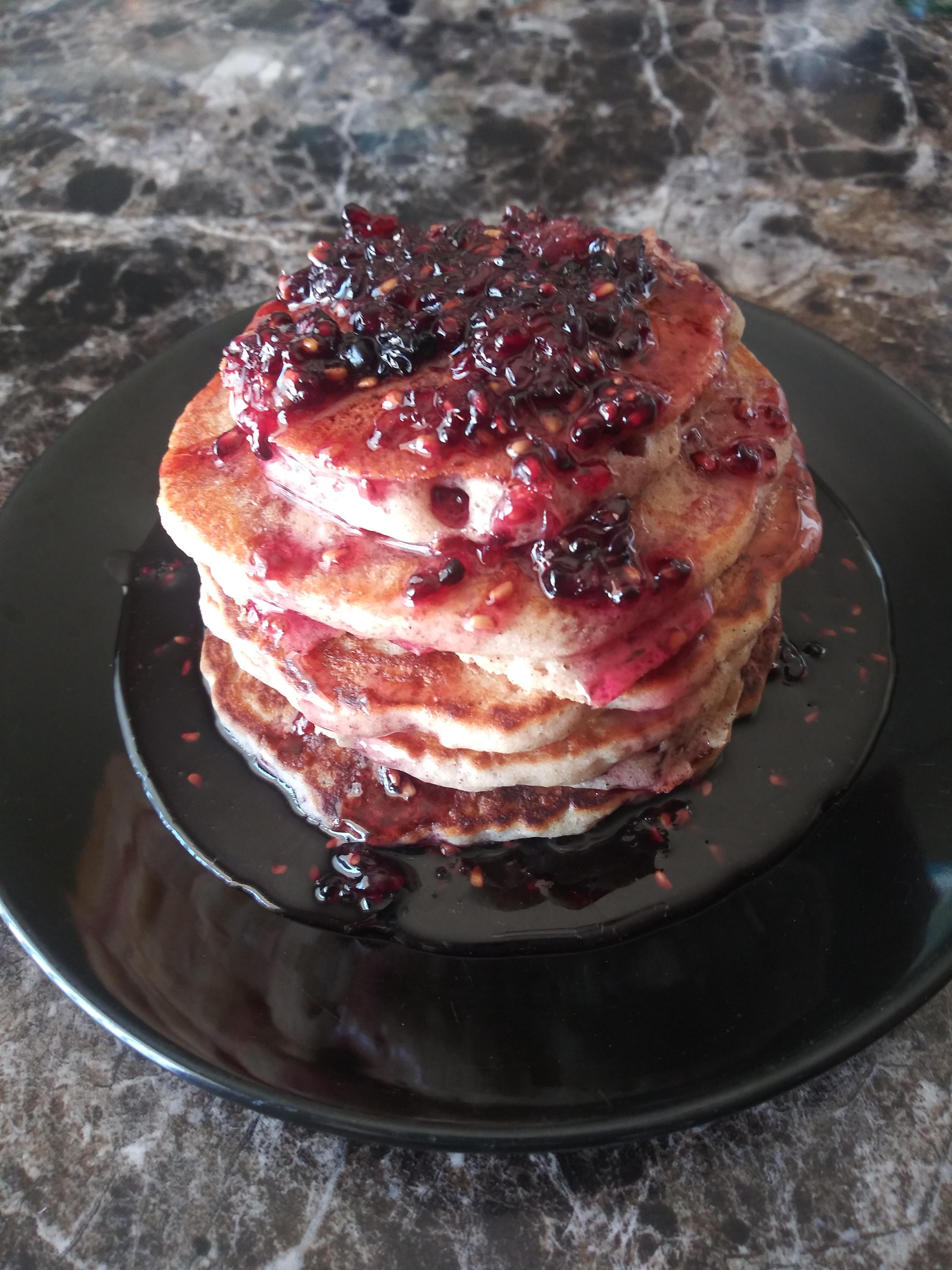 I made cinnamon pancakes with homemade blackberry syrup r/FoodPorn