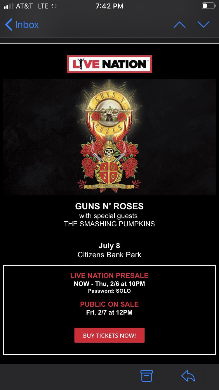Throwing it out there that the Guns N’ Roses (OG GnR) presale went live and the presale code for