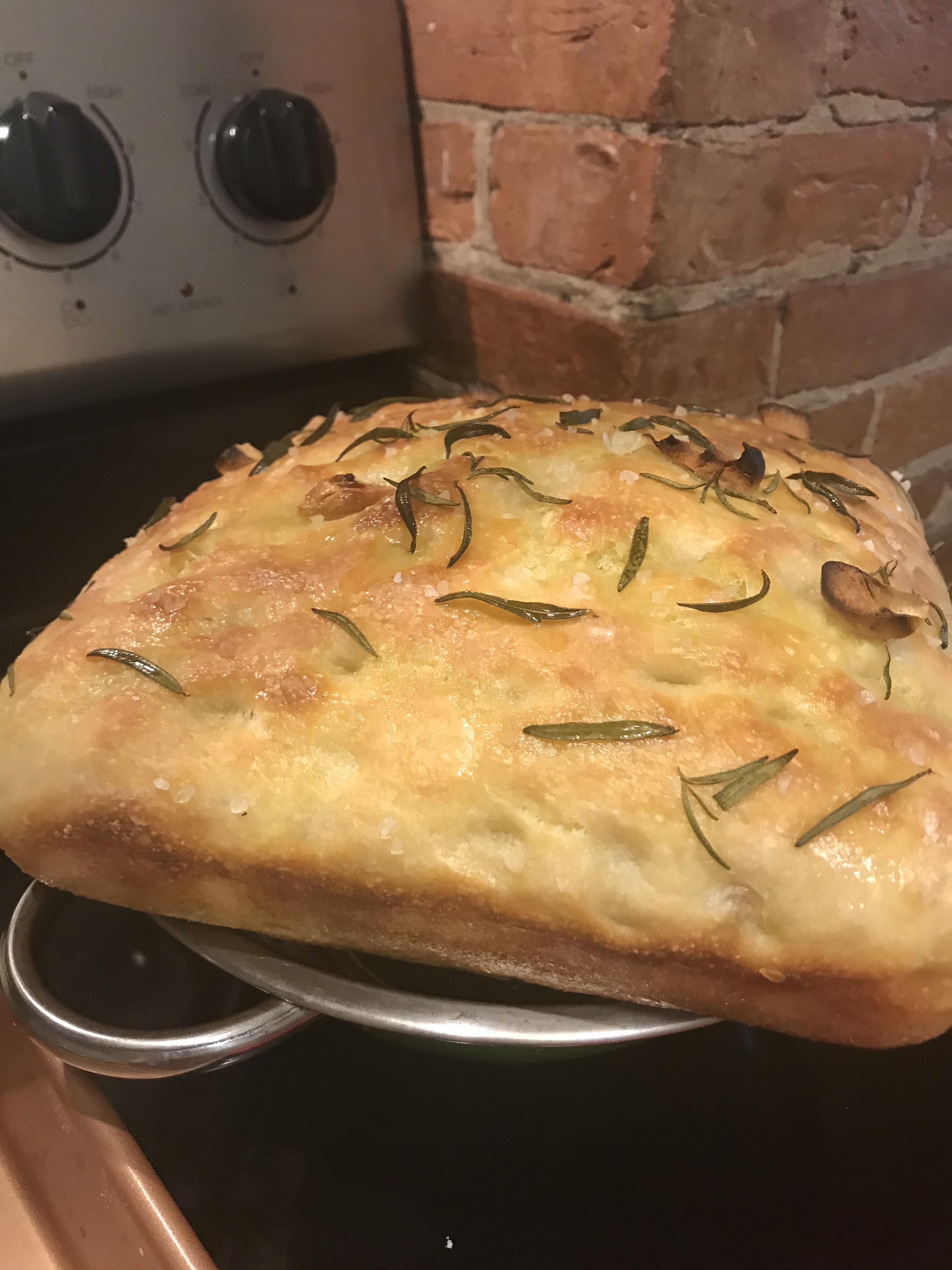 My first ever attempt at baking bread! Garlic and rosemary focaccia