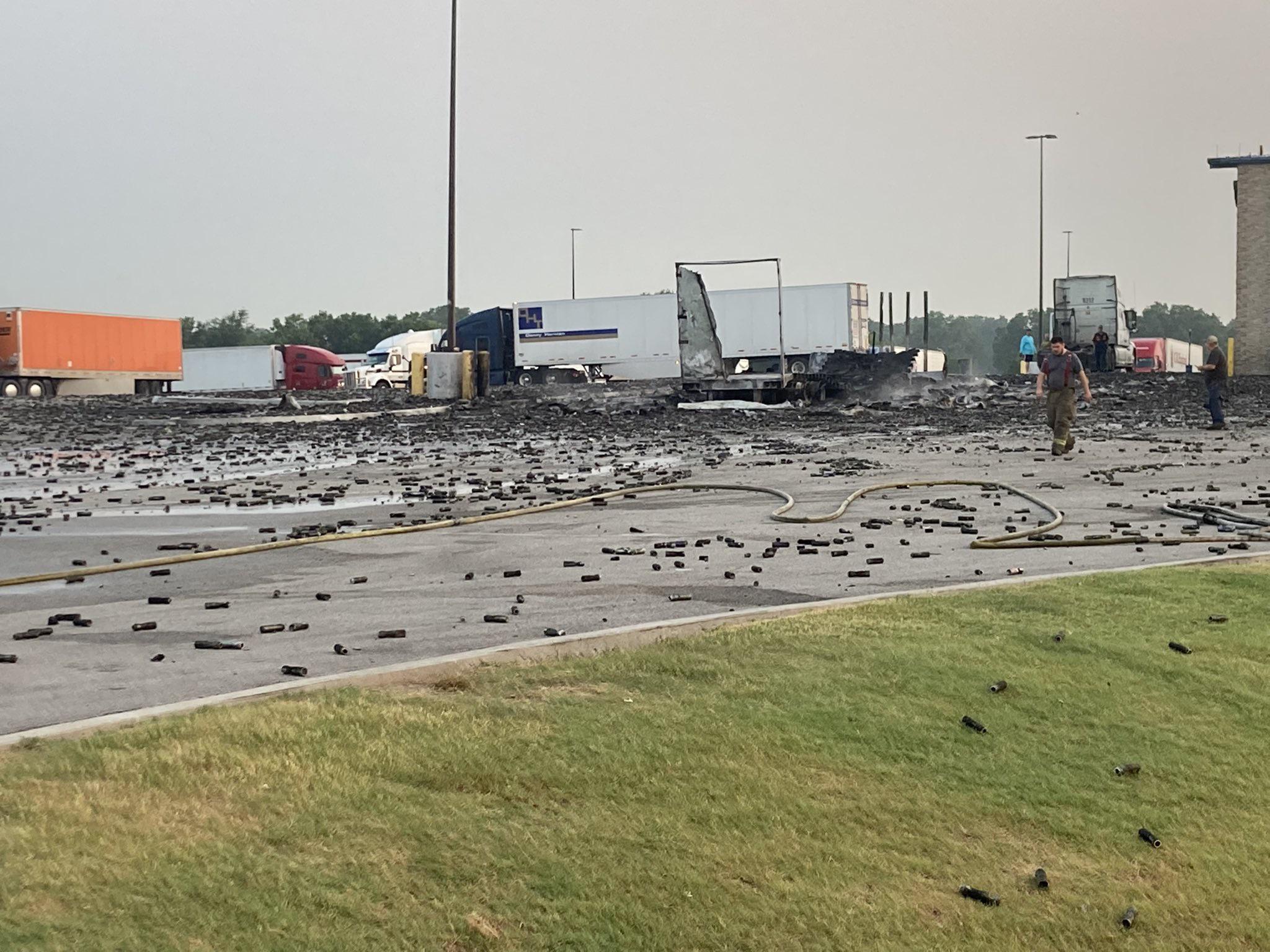 August 7, 2021. Semi carrying 27,000 lbs of aerosol deodorant explodes