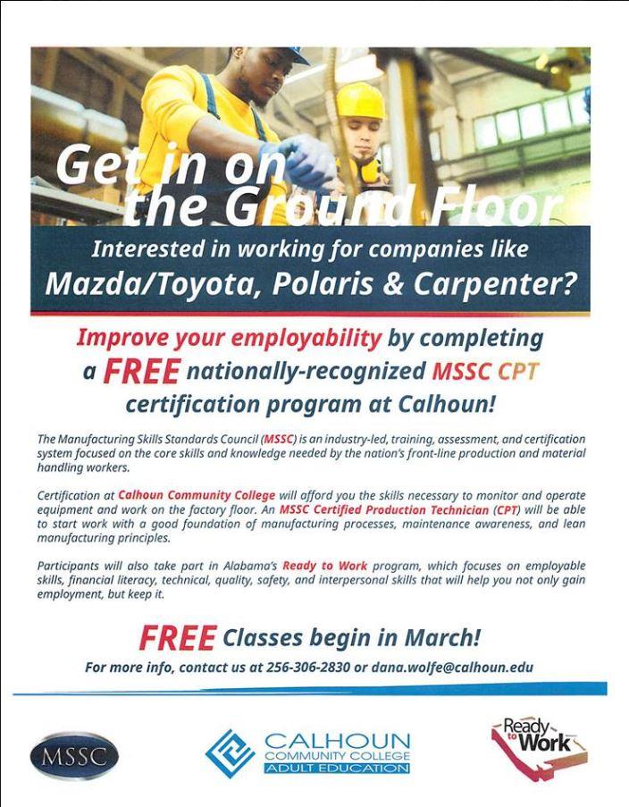 [March] Free MSSC CPT Certification Program at Calhoun r