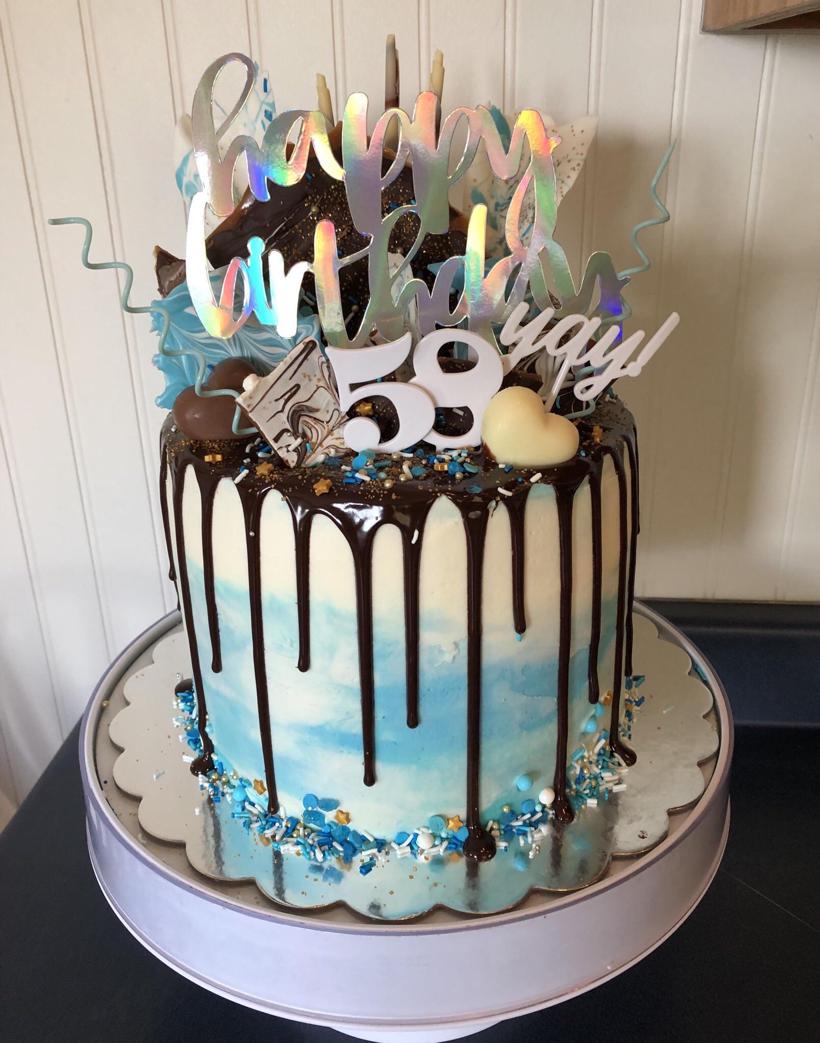 Birthday cake for a 58th birthday made by my boyfriend’s mom