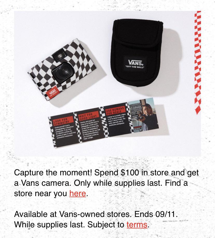 Vans Camera Free Gift with 100 Purchase r/Vans