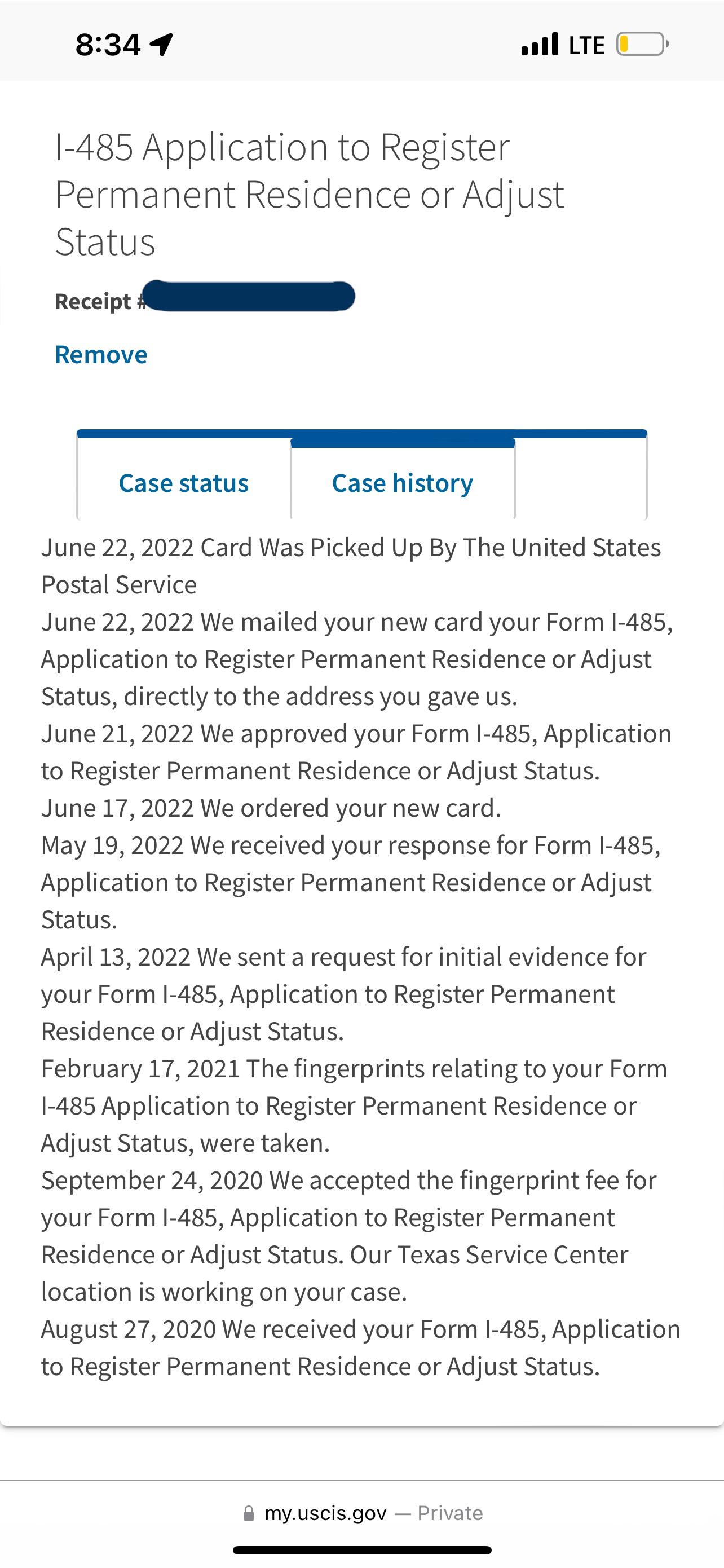 i485 Timeline through Asylum. Irving TX center. Tracking says i will