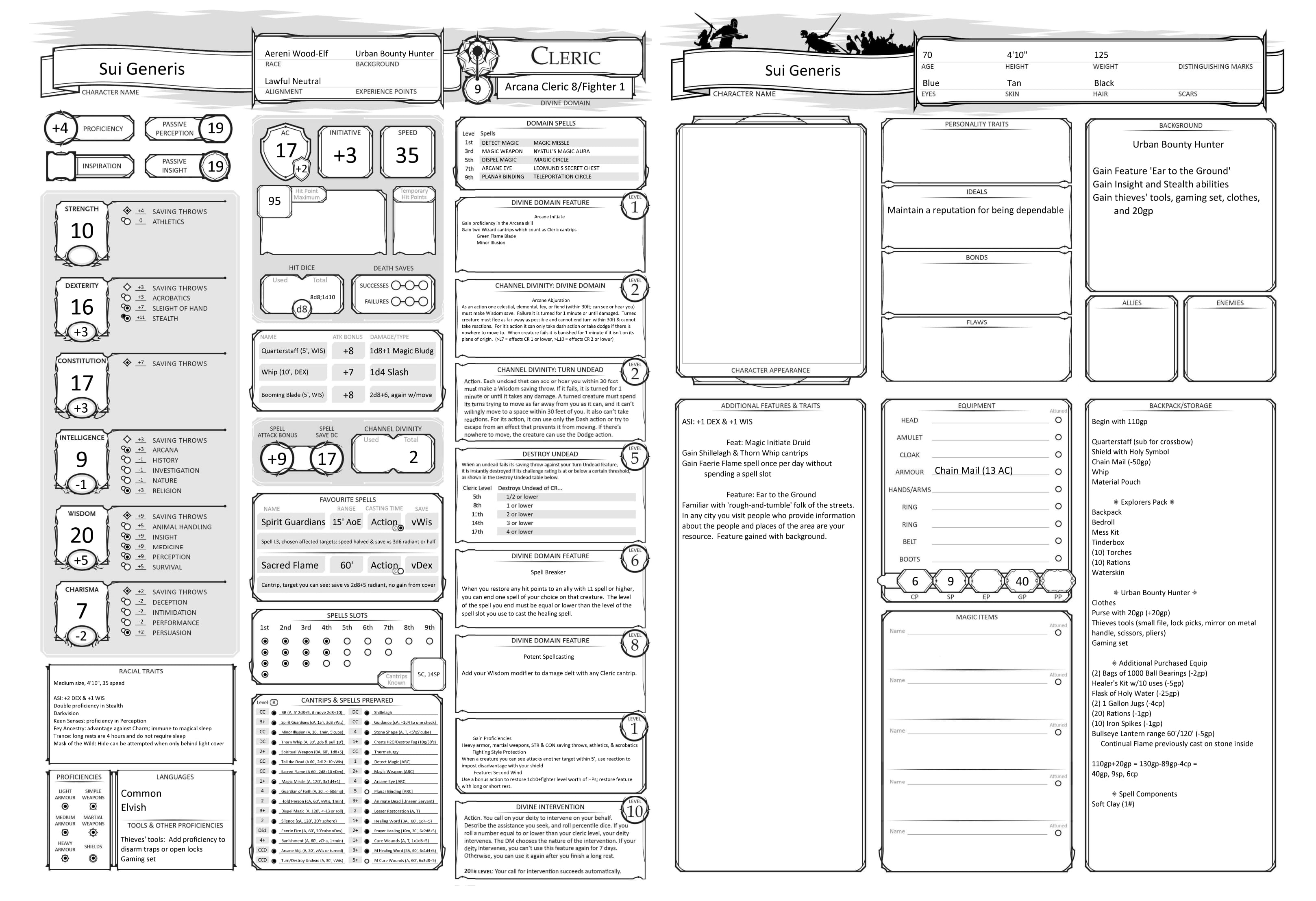 L9 Optimization L8 Arcana Cleric L1 Fighter, Aereni Wood Elf [OC] [5e