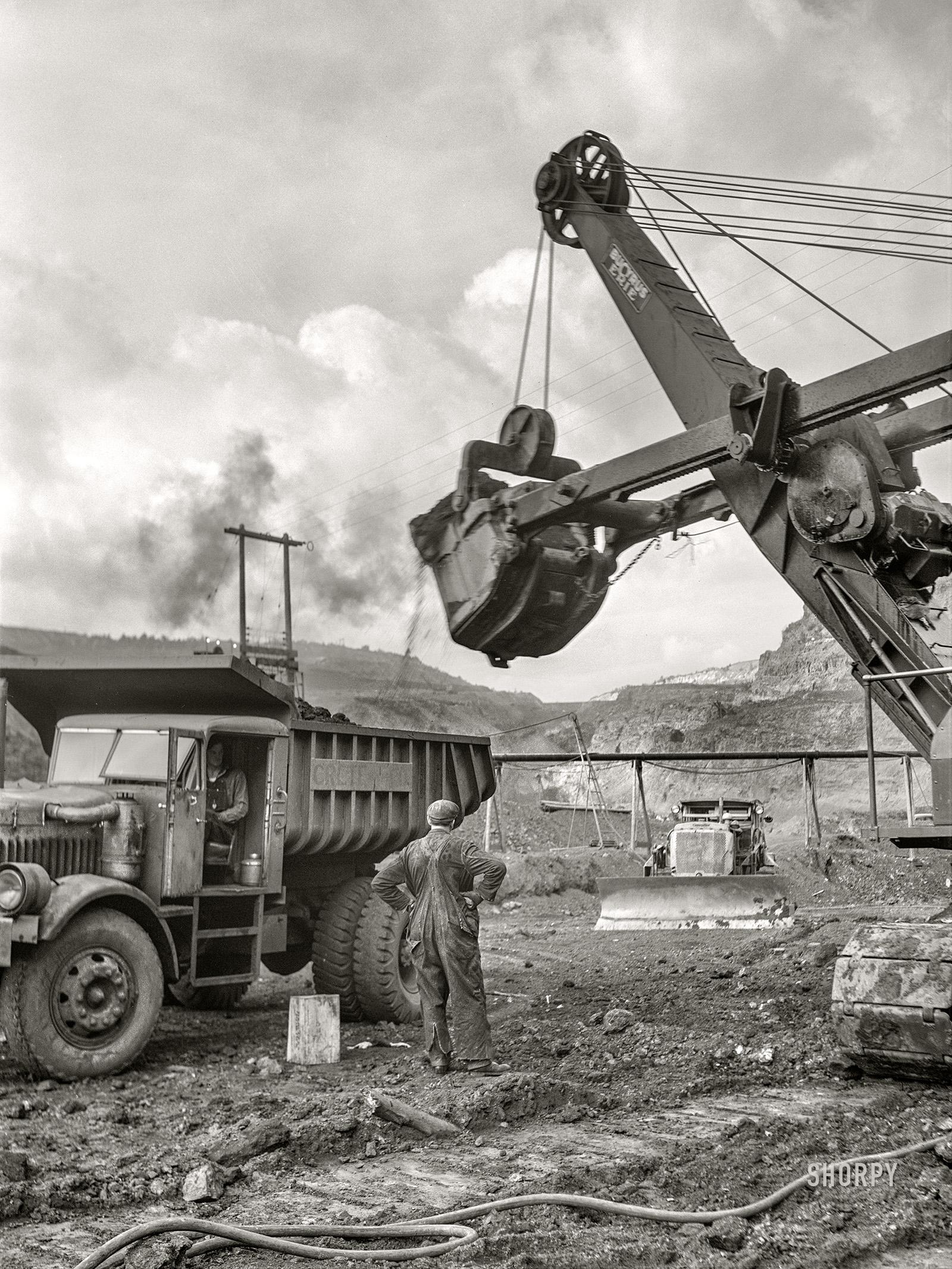 Loading dump truck with iron ore at the Albany mine, Hibbing, Minnesota