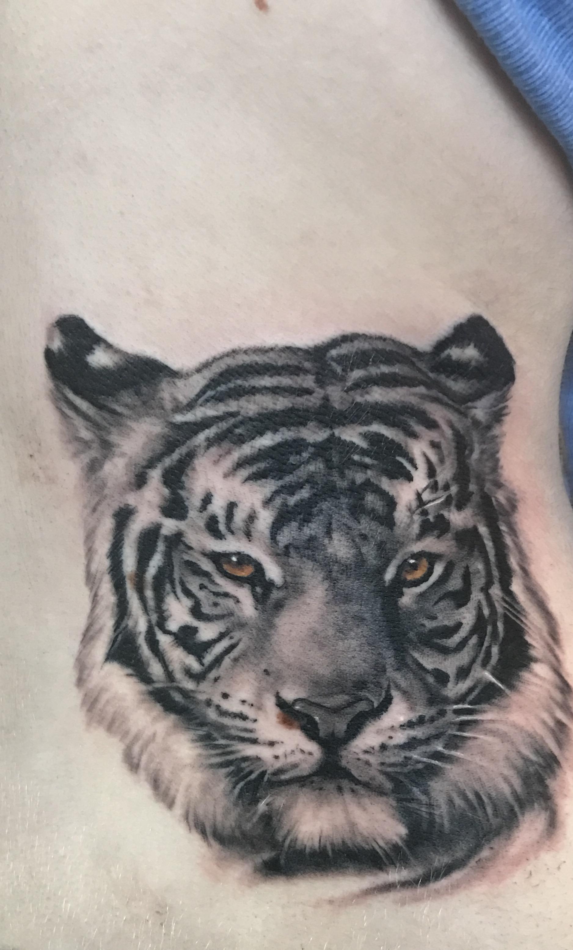 Tiger Tattoo Done by Justin Weatherholtz at Kings Avenue Tattoo in