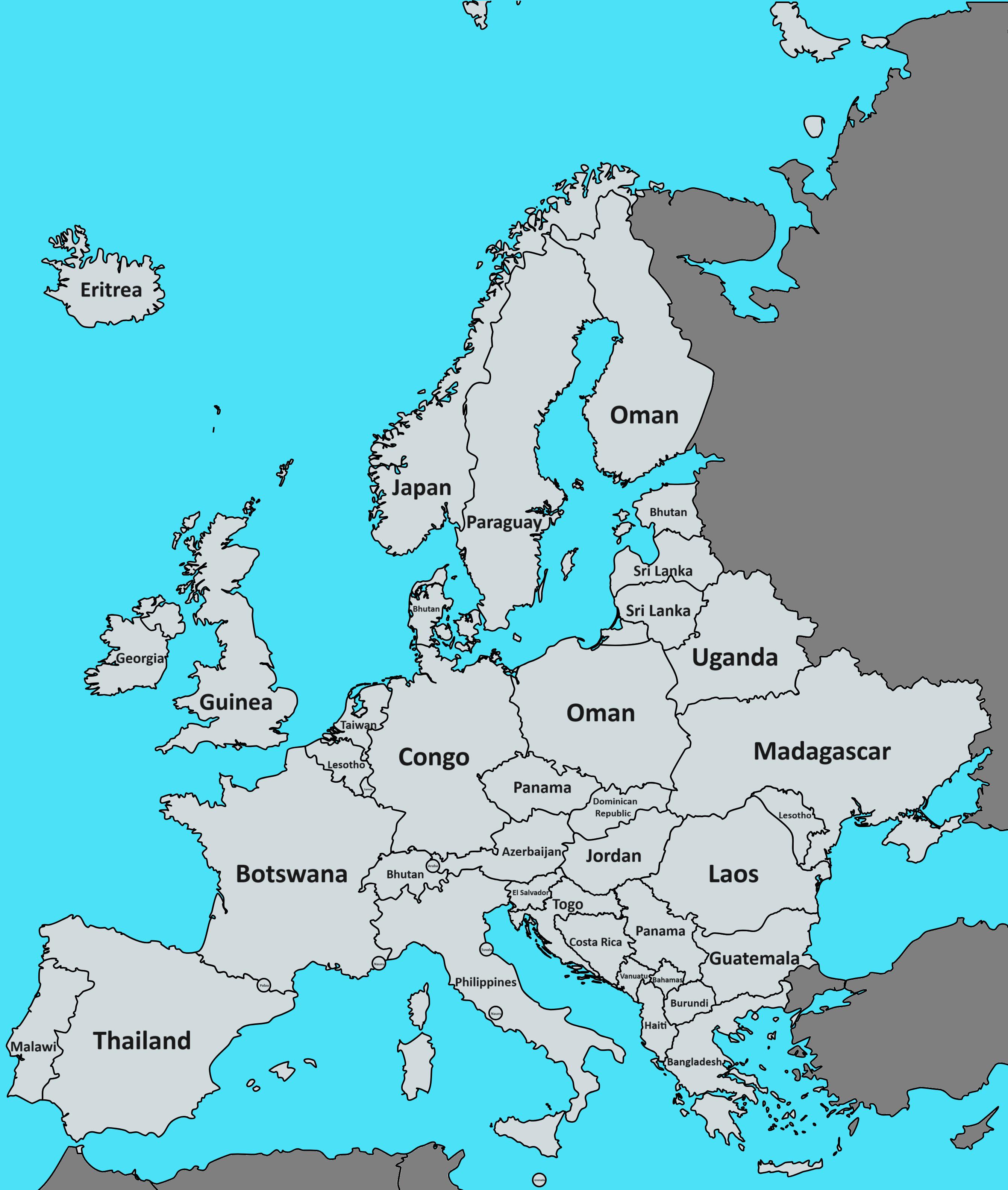 NonEuropean countries closest in land area to each European country