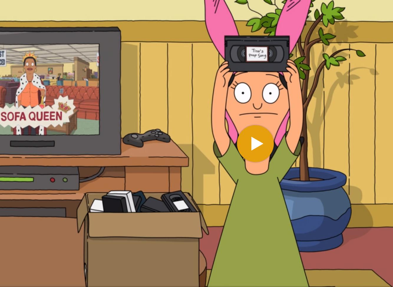 In Bob's Burgers s8 e14, The Trouble with Doubles, you can see a
