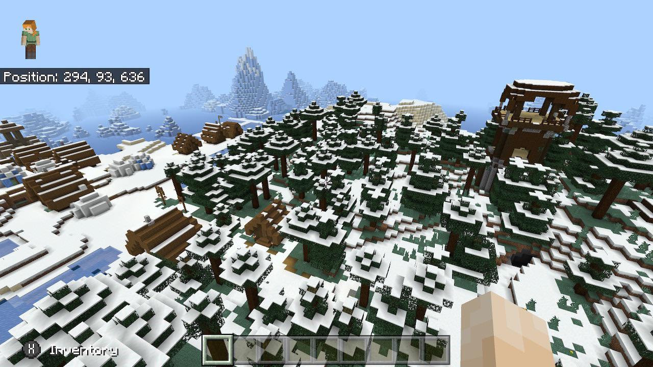 Pillager outpost right next to a snowy taiga village (seed 2098578231