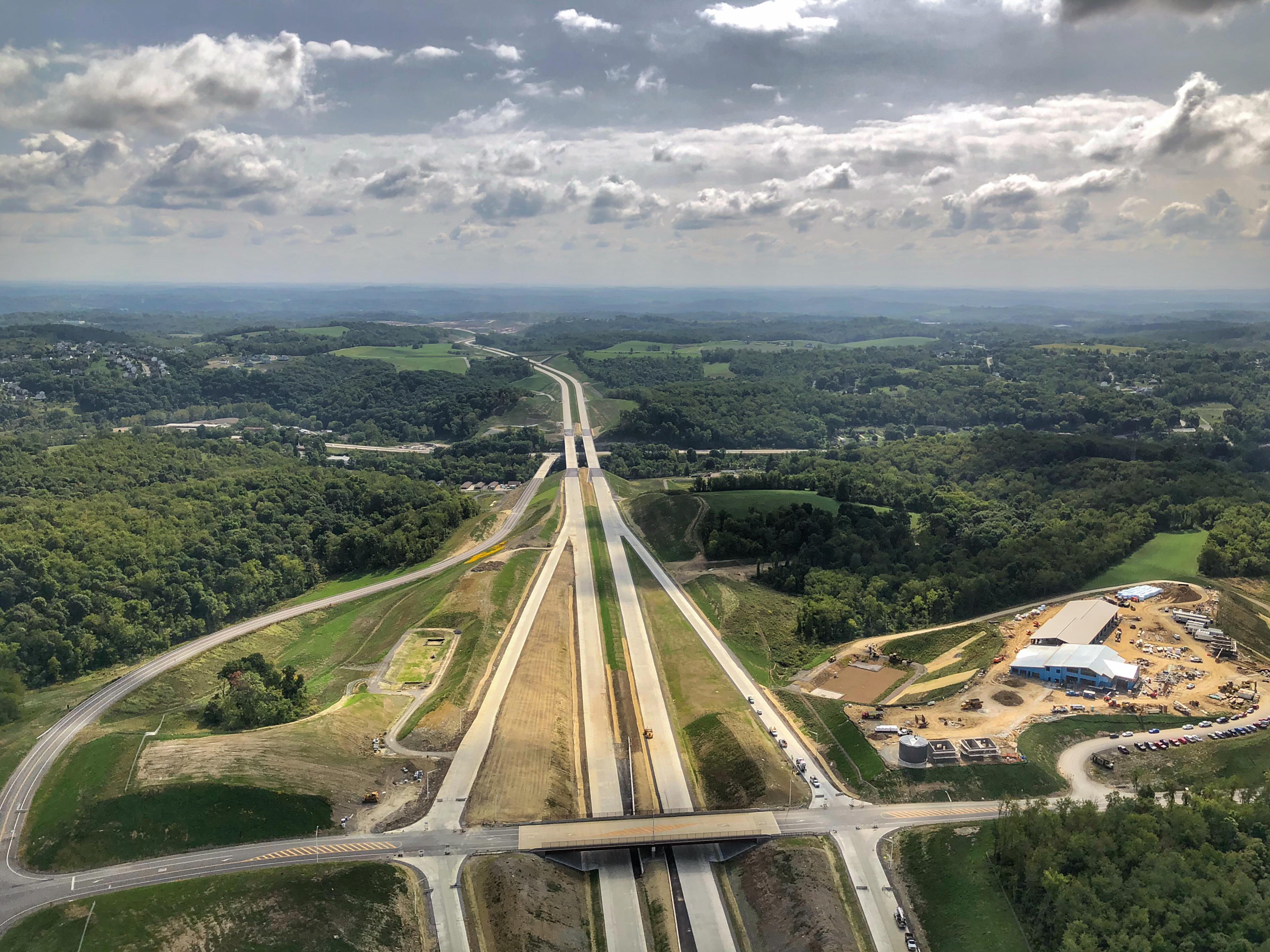 Above a section of the PA Turnpike 576 or “Southern Beltway” (facing