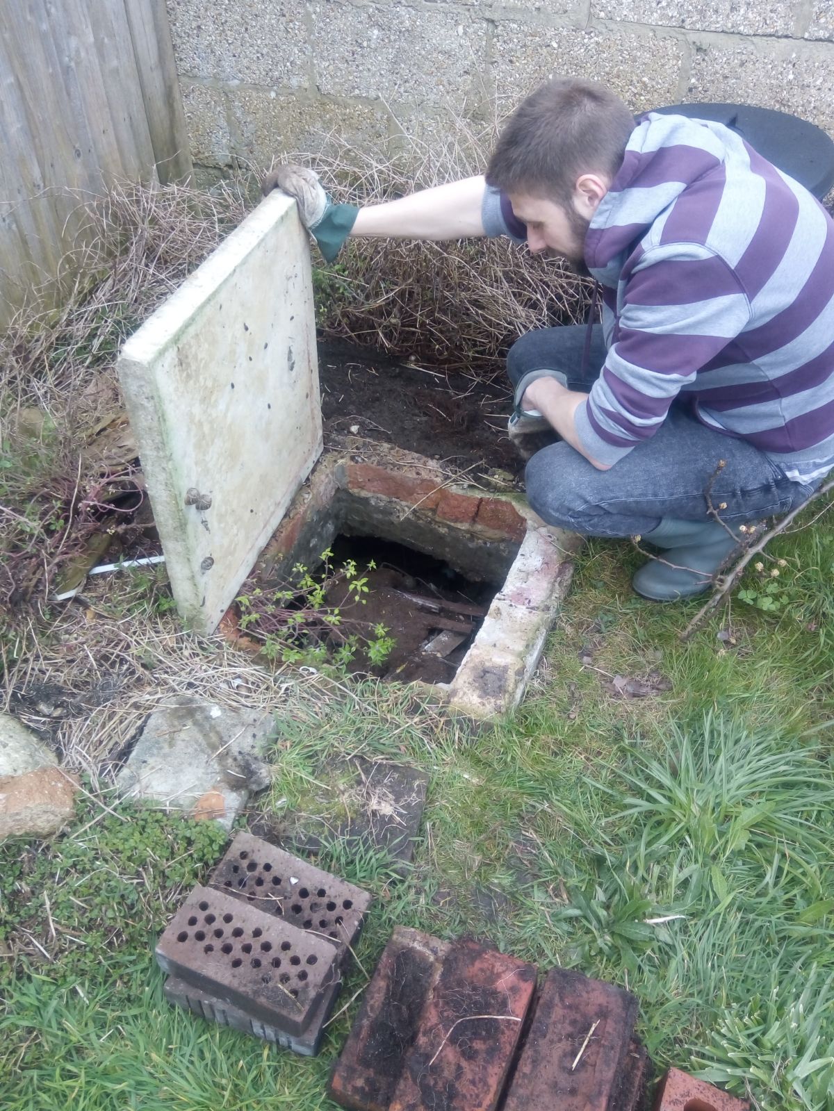 Brick and concrete square entrance hole at end of 40ft garden