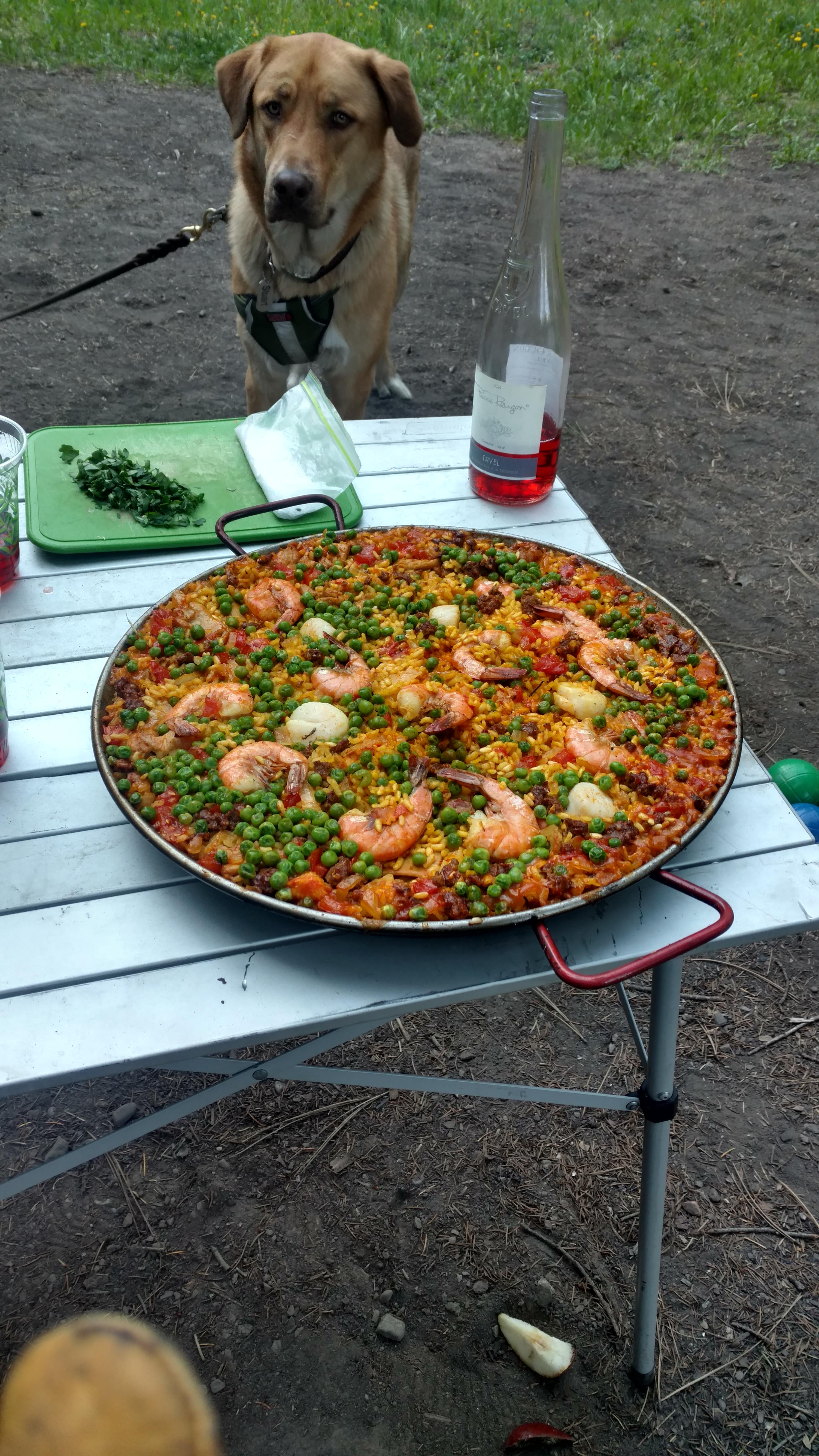 Paella over the campfire is an easy and awesome car camping dish that's sure to please everyone