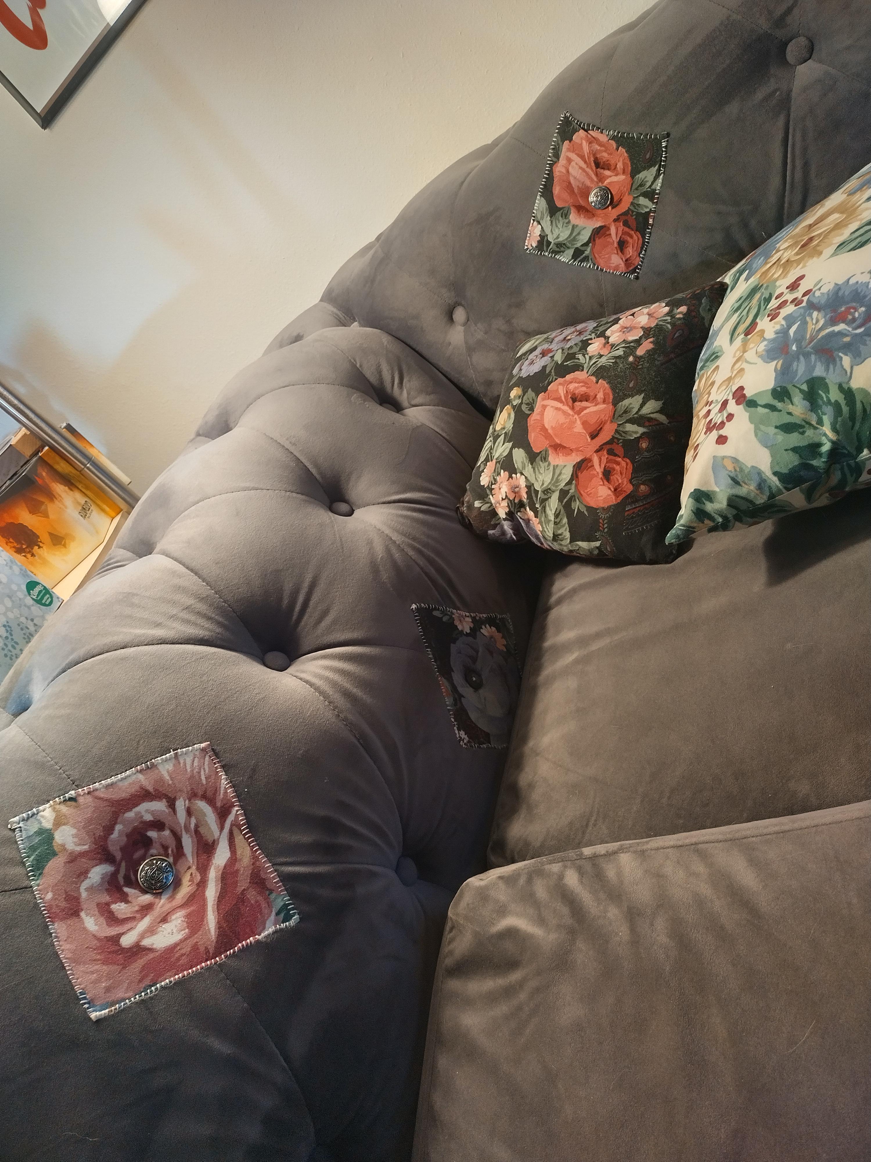 second hand couch came with some buttons that had pulled through so