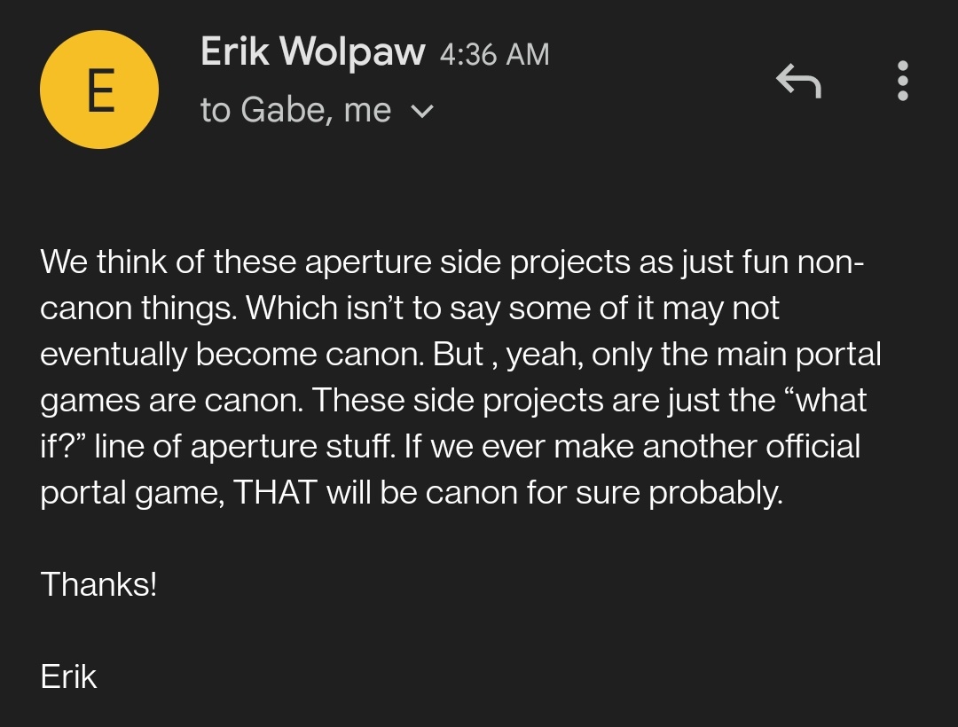 I asked Valve if Aperture Desk Job was canon. Here's the response. r