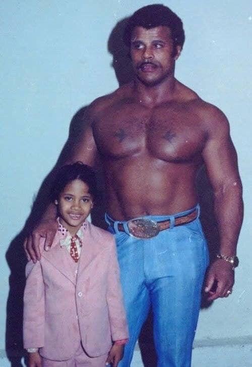 7year old Dwayne "The Rock" Johnson with his father Rocky Johnson, 1978