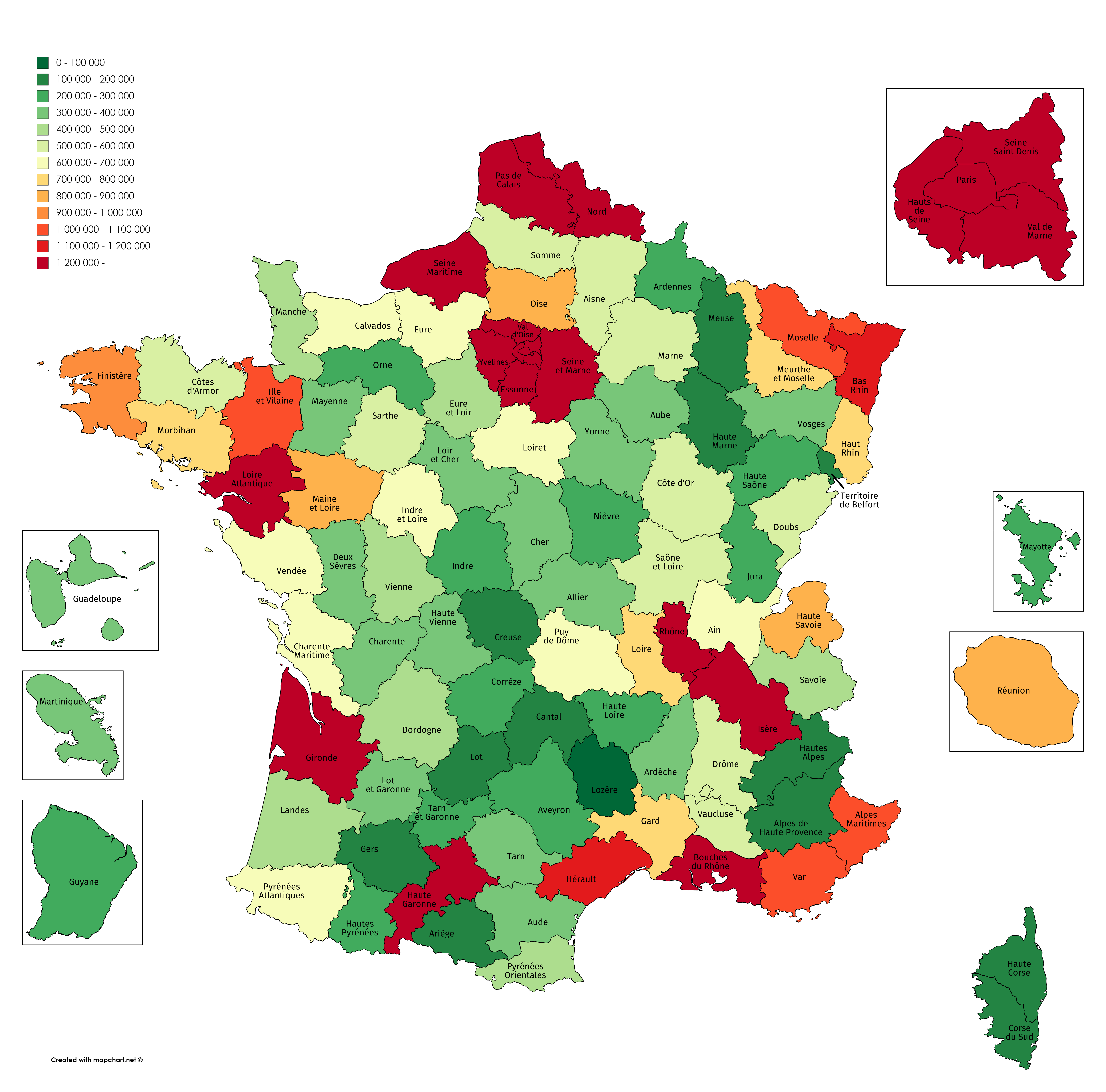 [OC] Population of French departments r/MapPorn