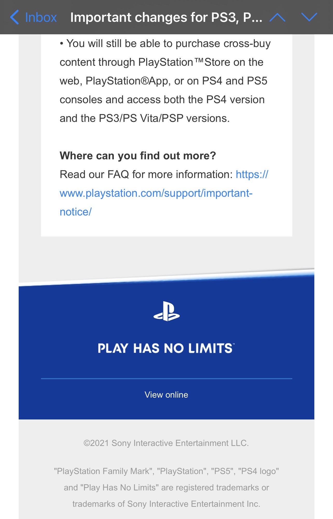 I find it ironic that at the end of an email Sony just sent saying they