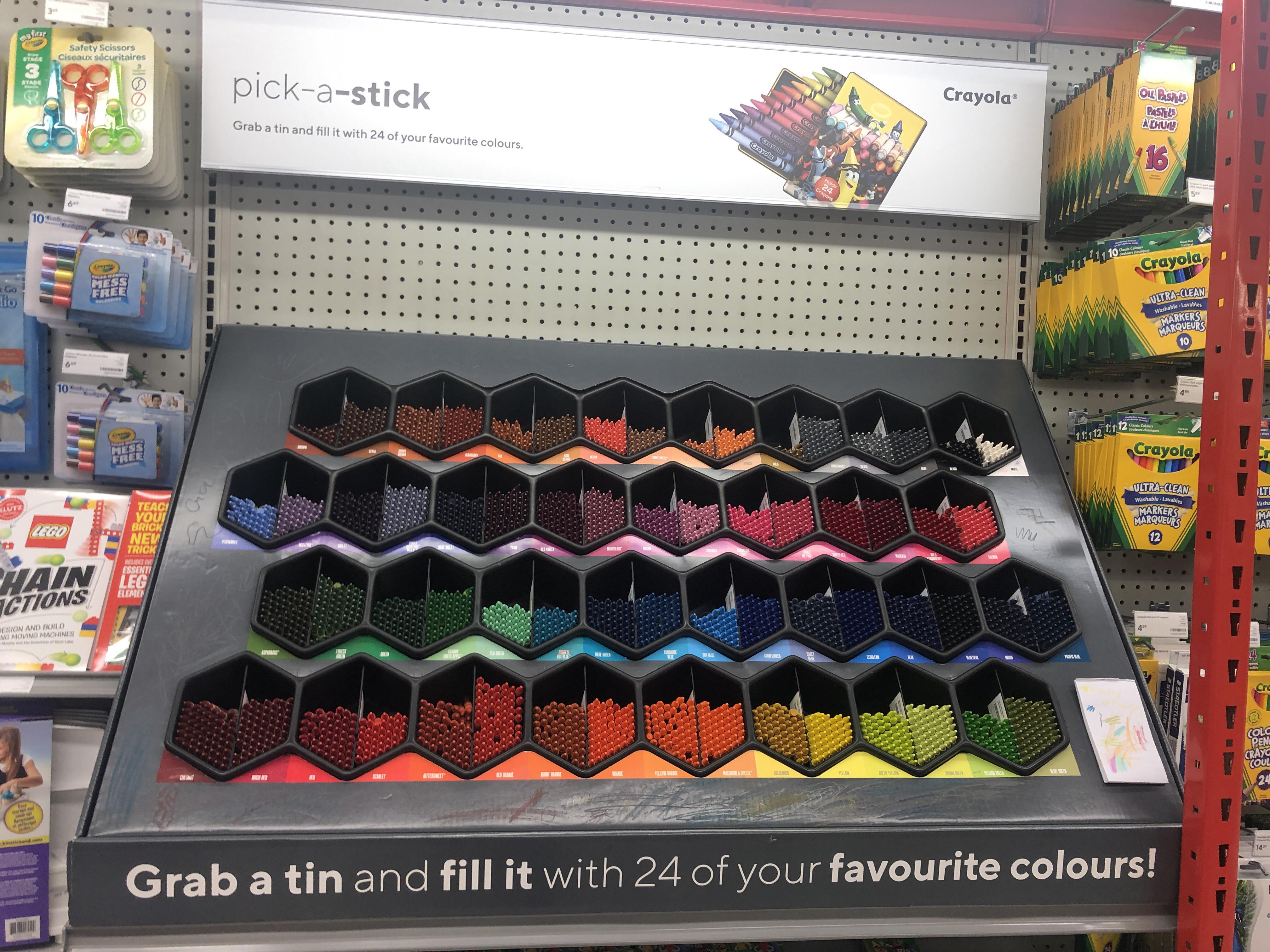 Crayola started a “choose your own crayon box” station in this office supply store r