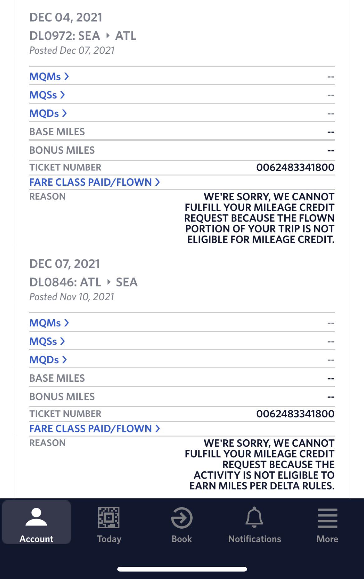 Why no miles or MQMs awarded? r/delta