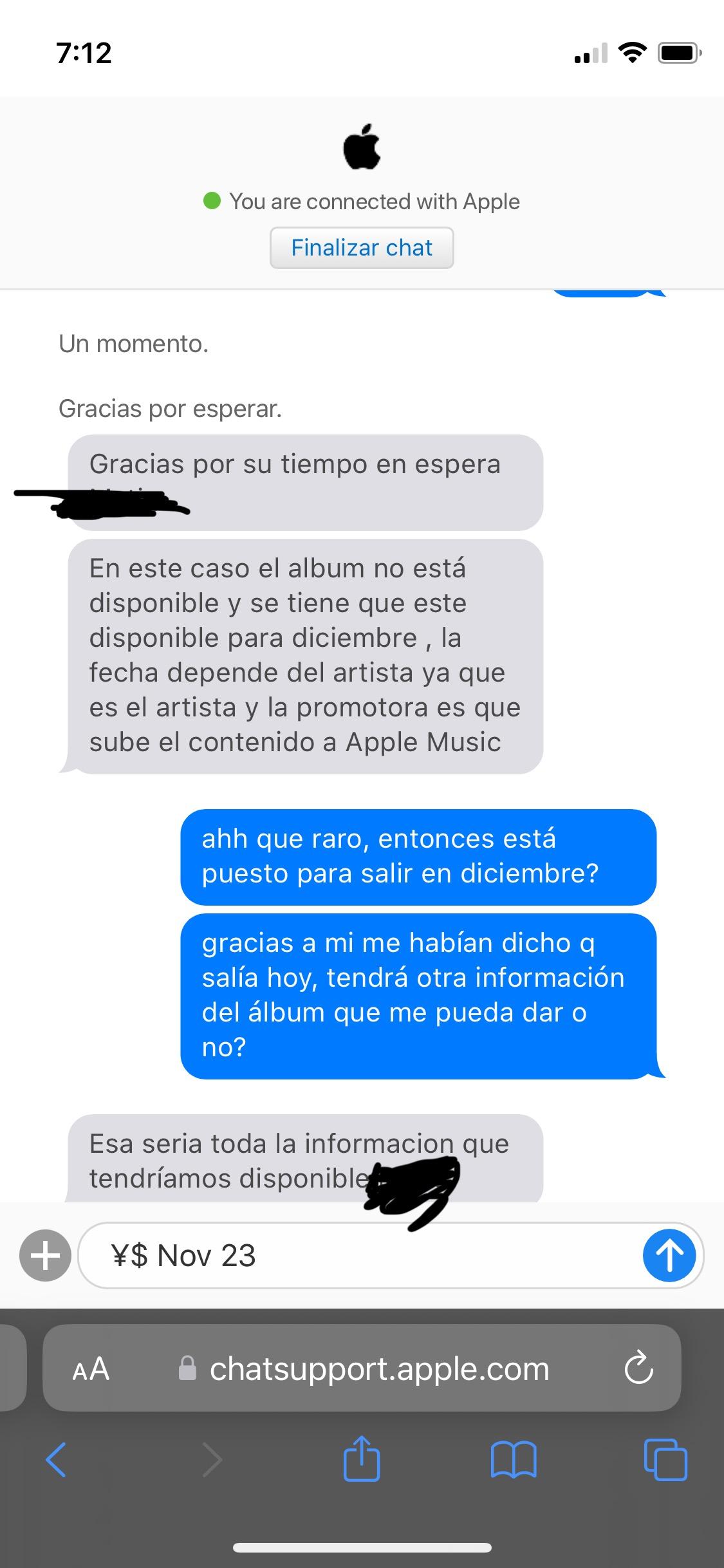 My attempt with apple support. (In spanish, translation in comments