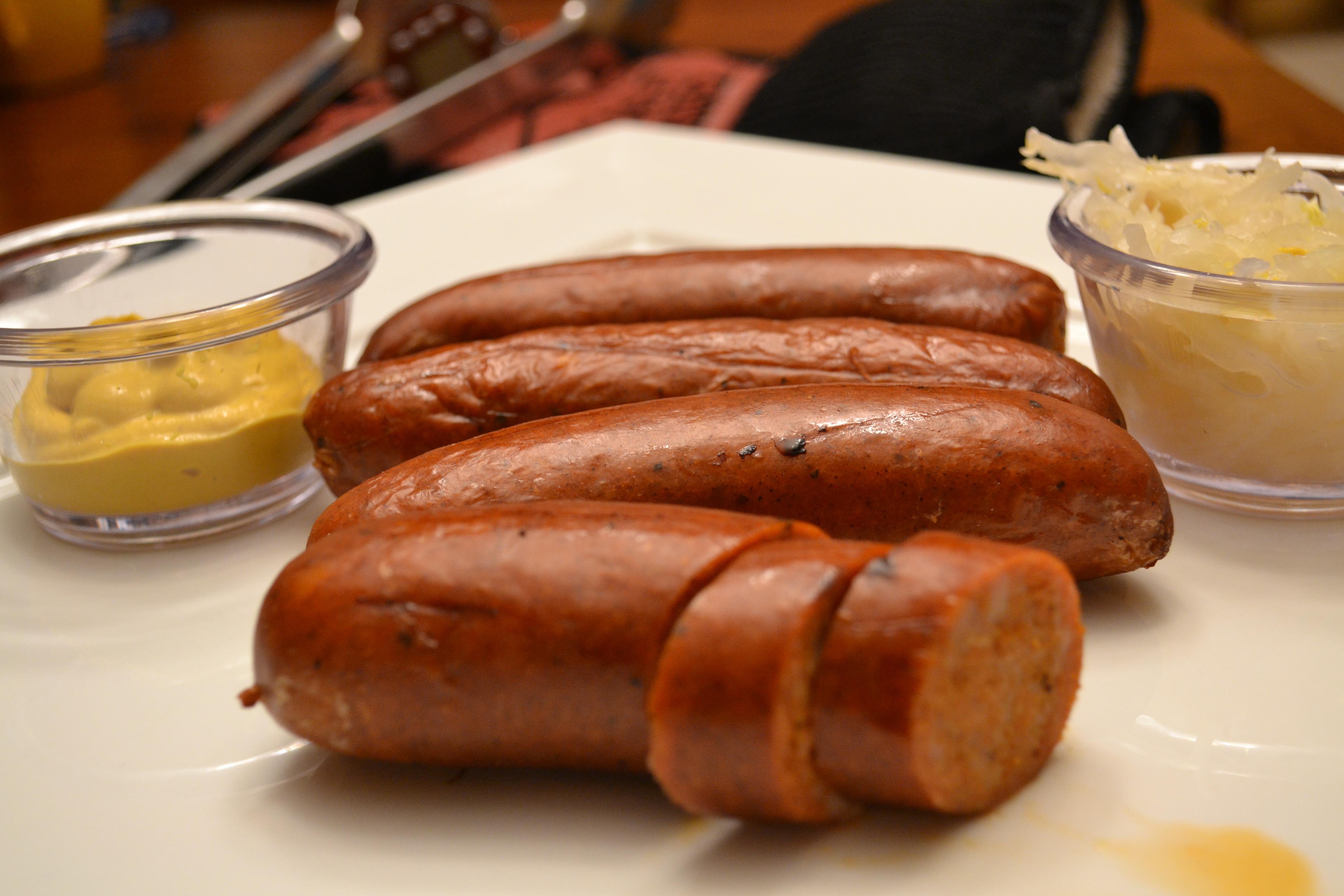 Apple smoked Andouille sausages, grilled at 350F. Served with yellow