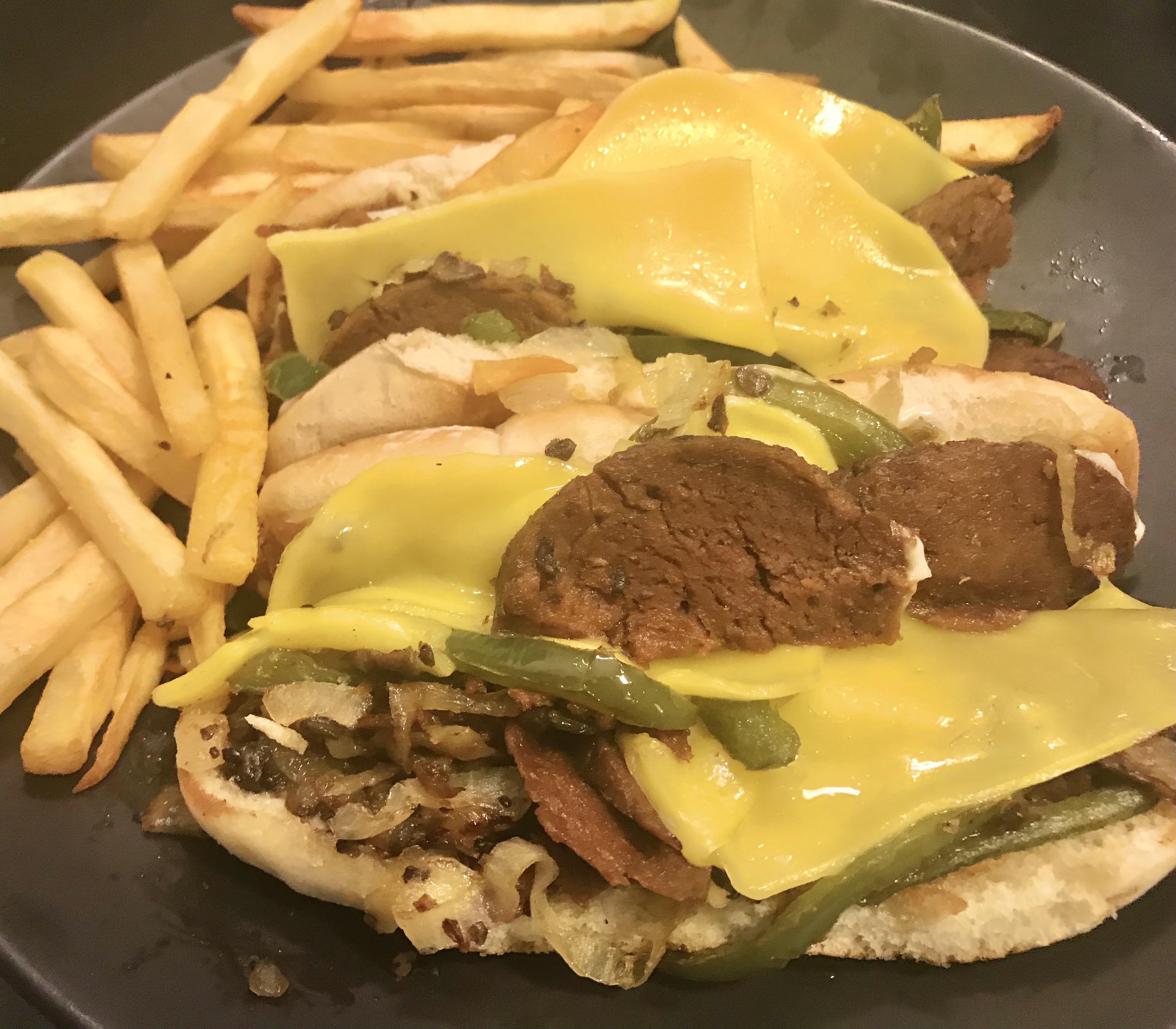 Vegan seitan cheesesteak with fries on the side! r/VeganFoodPorn