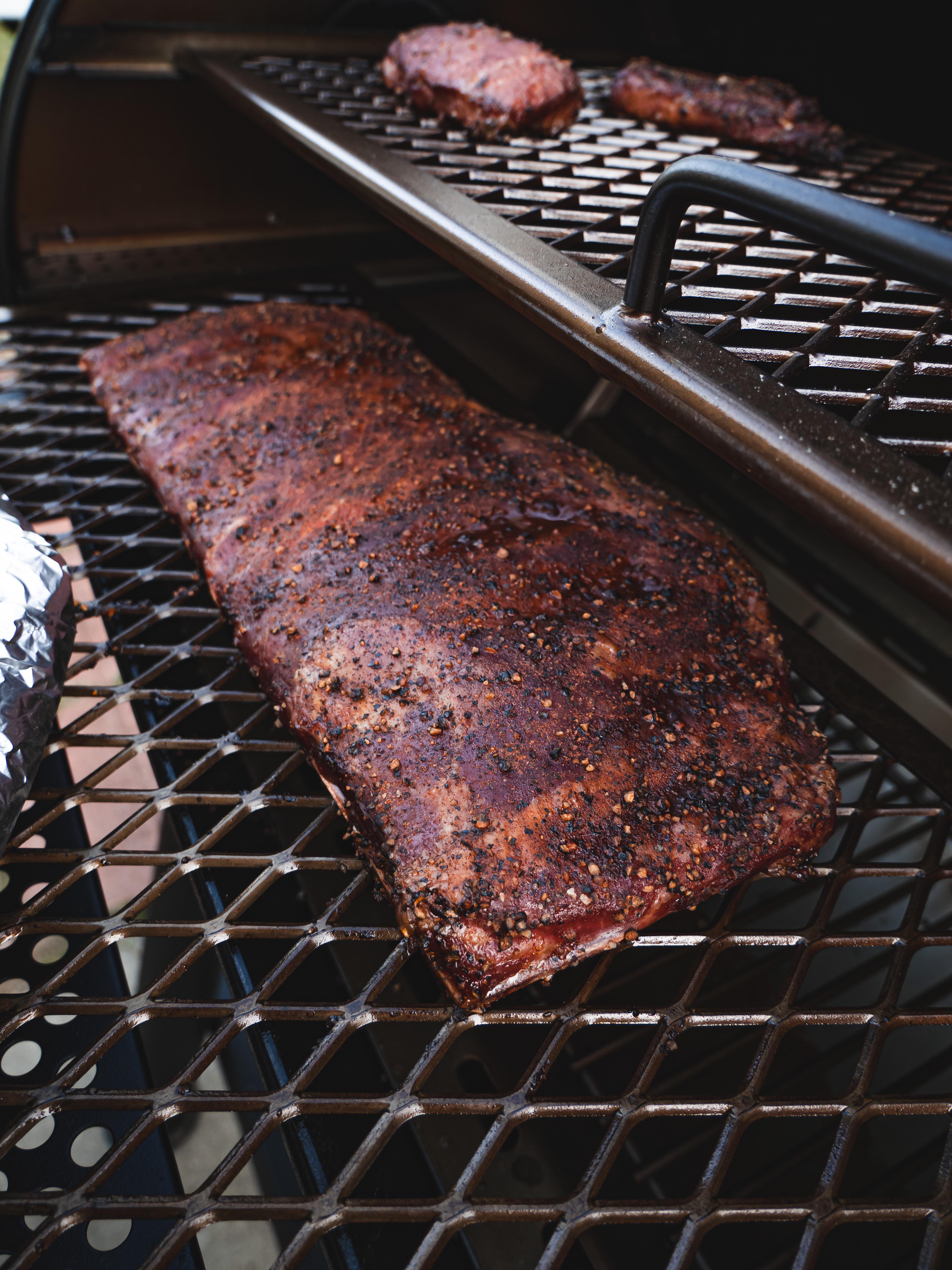 First smoke on the new off set. Aaron Franklins rib recipe. r/smoking