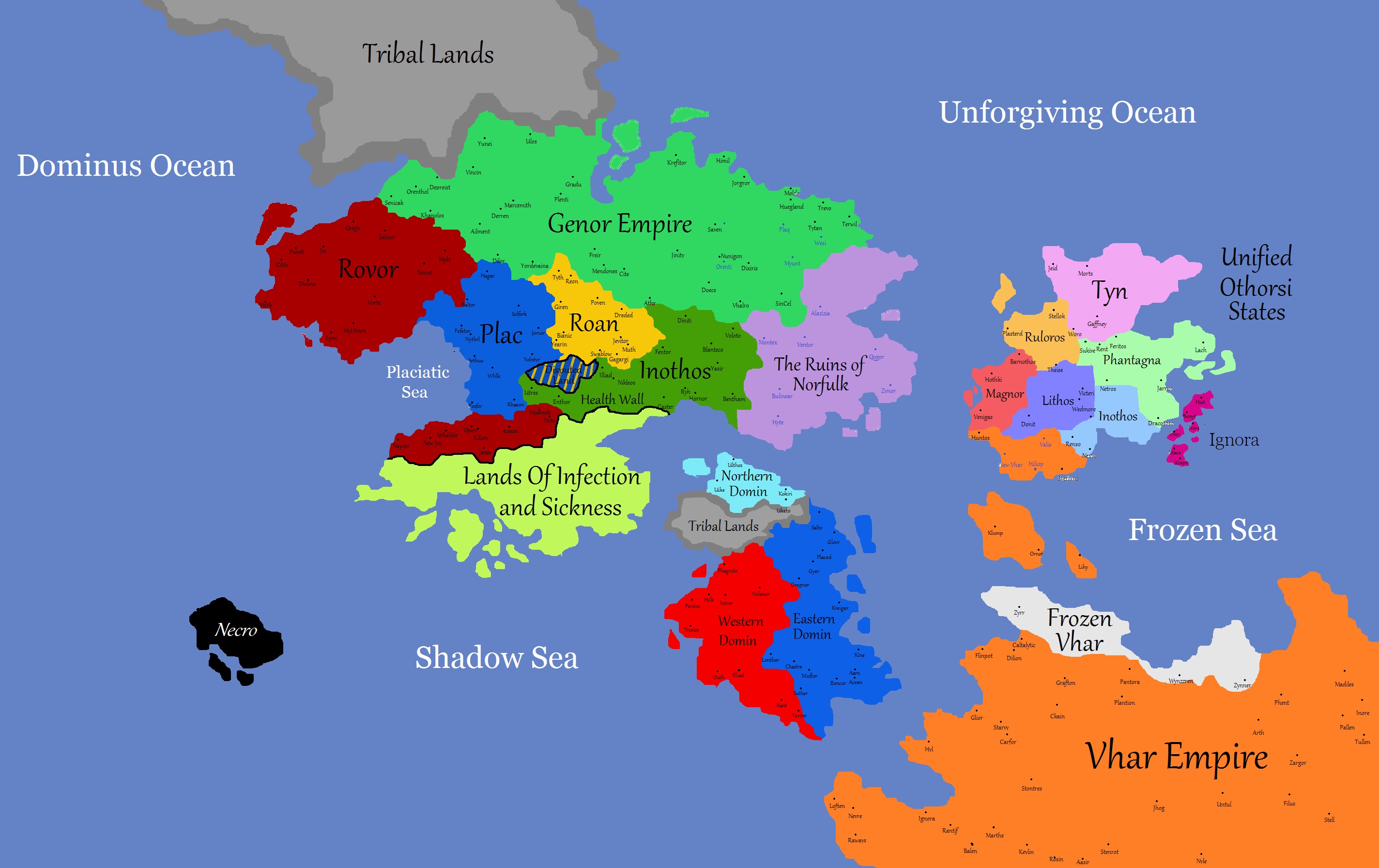 This is a map of my fiction world I created on ms paint. I want you to ask me some questions
