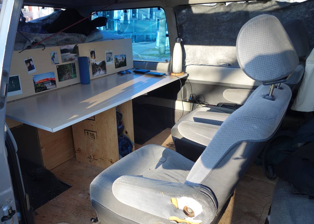 Super stoked on my new foldout bed platform in the Toyota Van! It's on