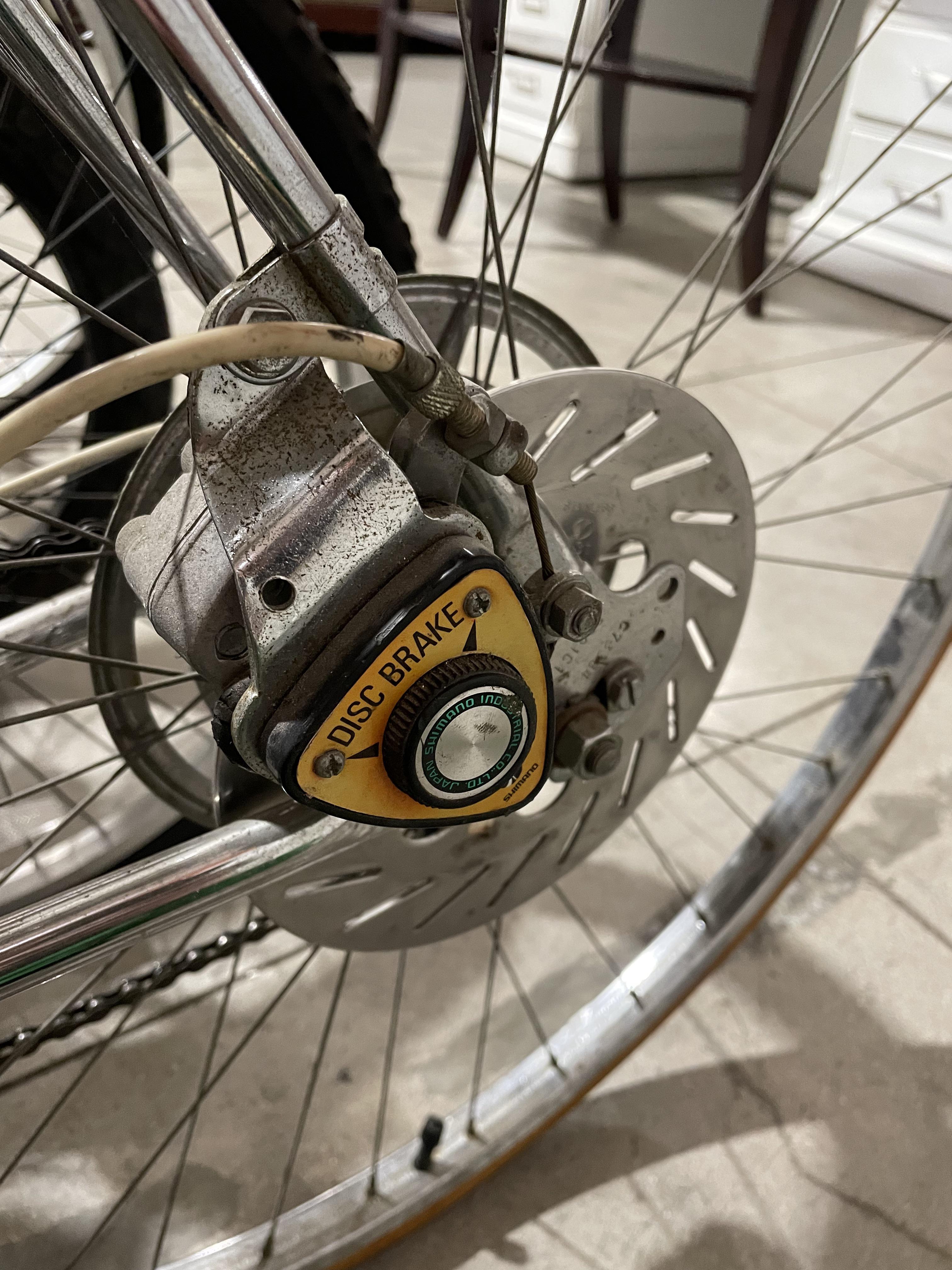 Vintage disc brakes. It’s interesting to see that it would be clamped