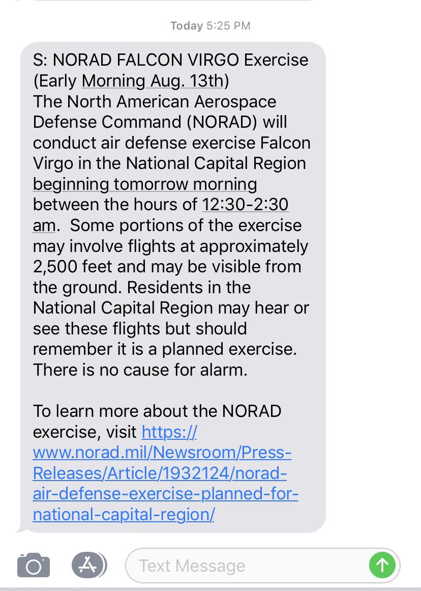 DC Alert Falcon Virgo military exercise 8/13 r/washingtondc