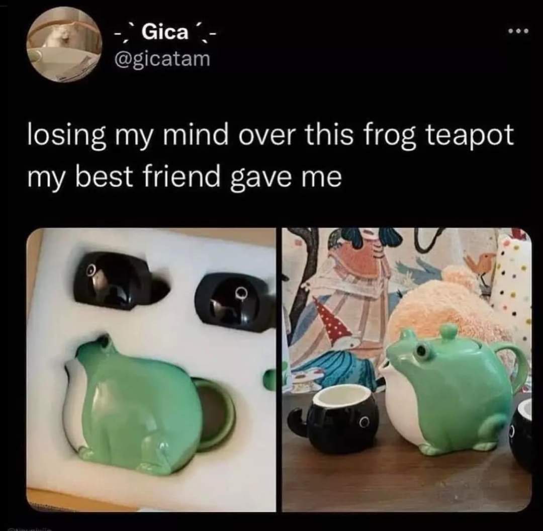 Frog teapot with tadpole teacups goblincore