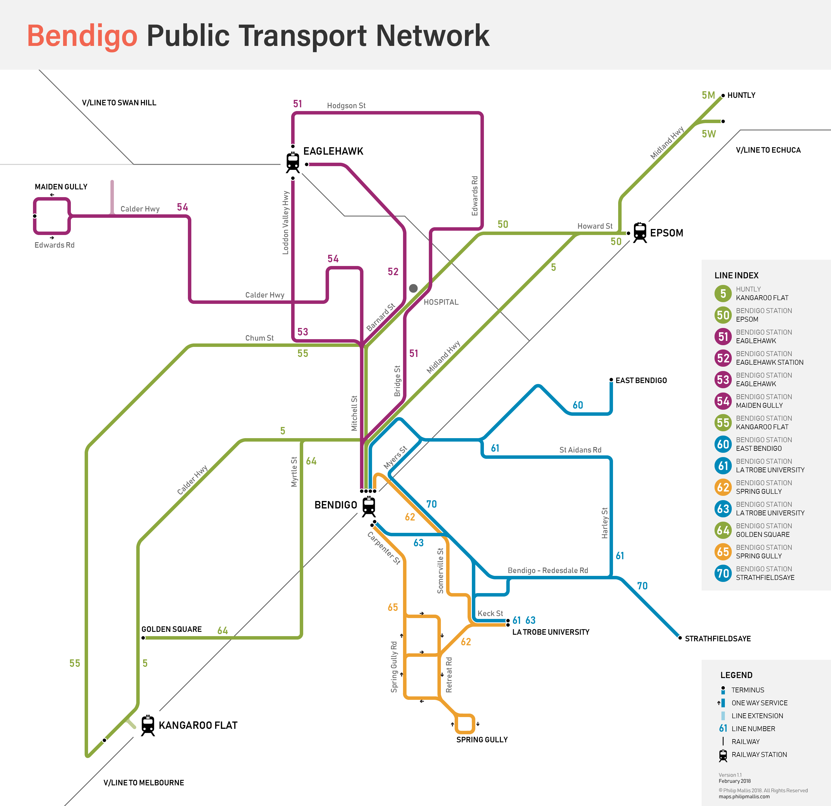 A new map of Bendigo's public transport network r/melbourne