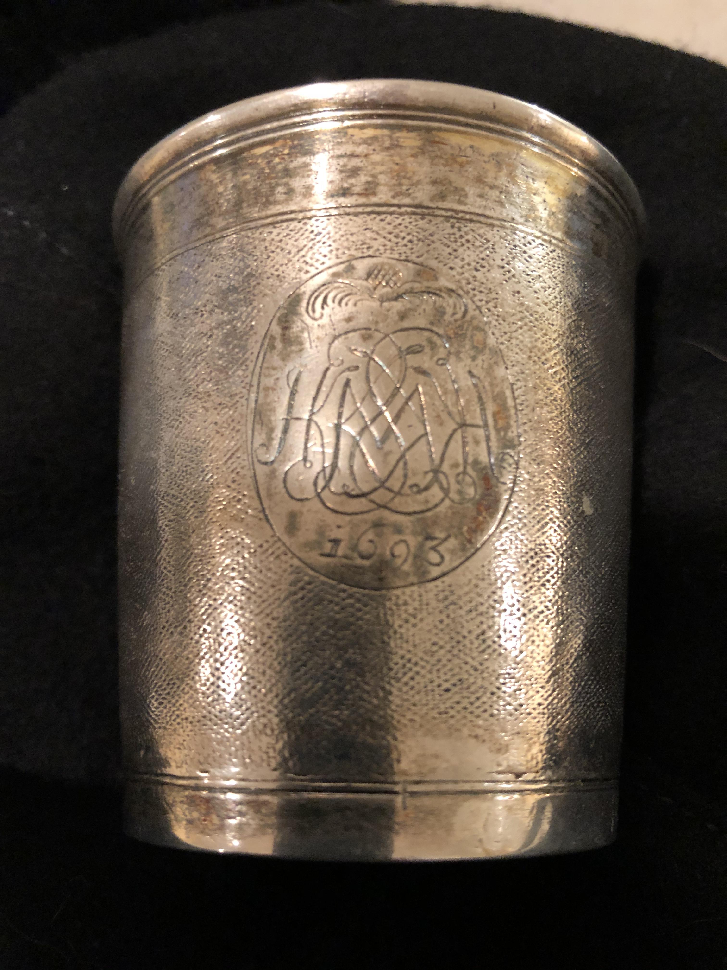 Uncovered a silver cup from 1693 r/Antiques