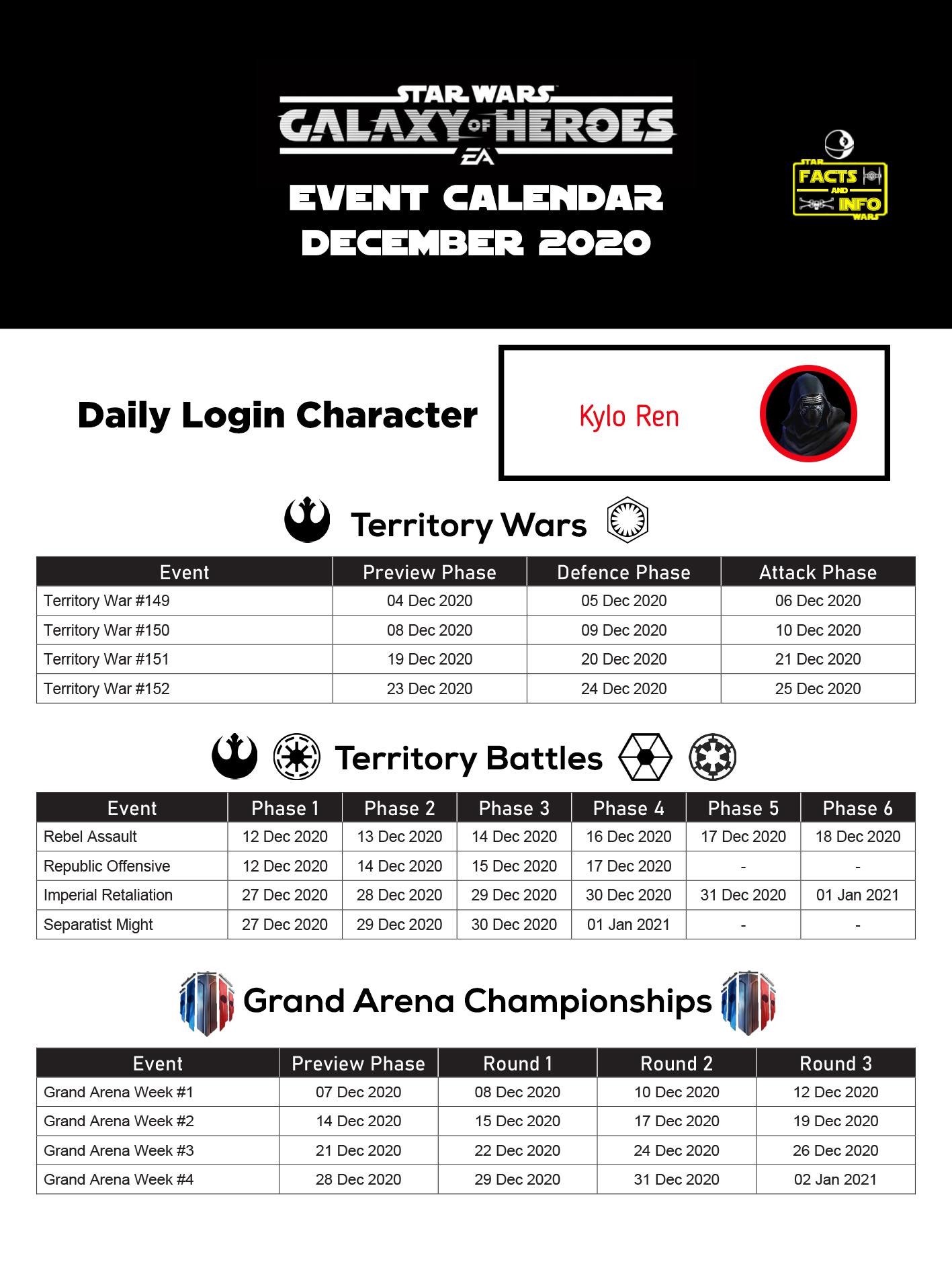 December 2023 Events In Swgoh Event Calendar For December 2020 : R/Swgalaxyofheroes