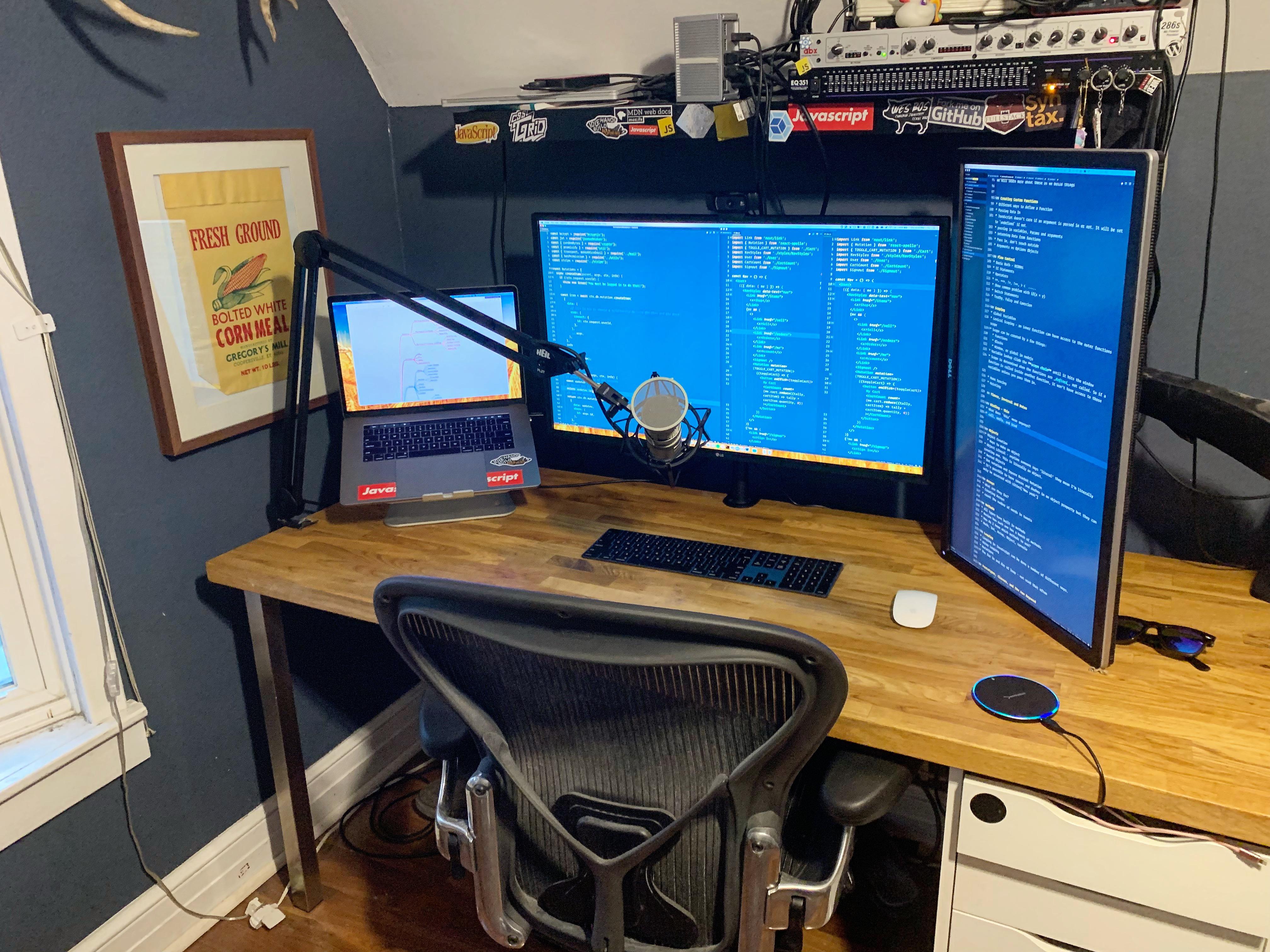 Not the cleanest setup, but extremely productive Web Dev / Podcasting