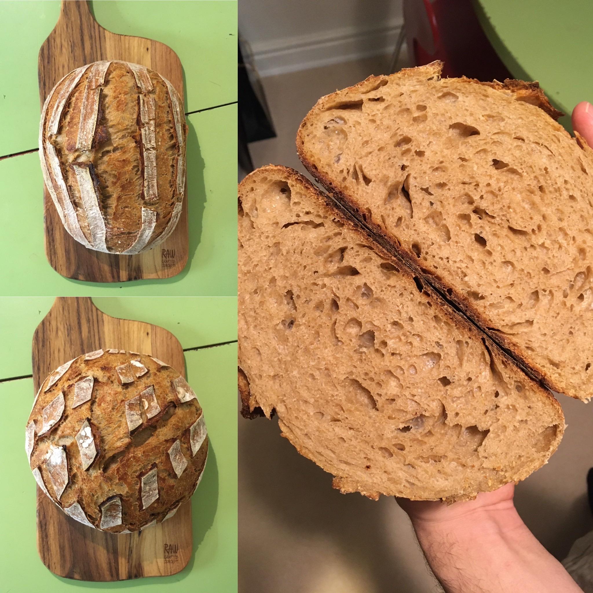 Sourdough bread baked with IPA and whole wheat. Recipe in the comments