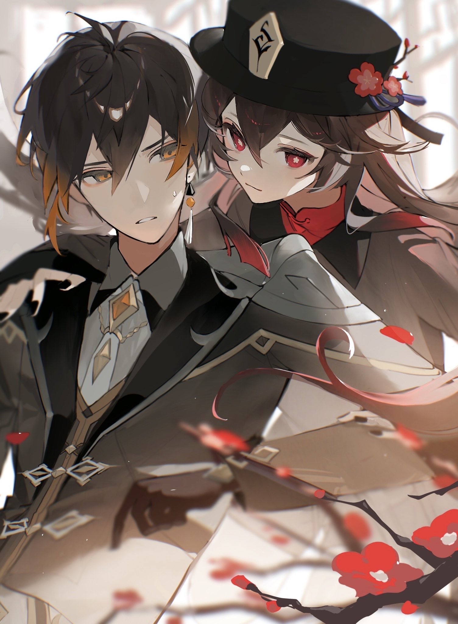 Superb Hu Tao Zhongli wallpaper, boss and consultant bonding time! x D