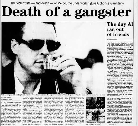 Newspaper clipping the day after Melbourne, Australia mobster Alphonse