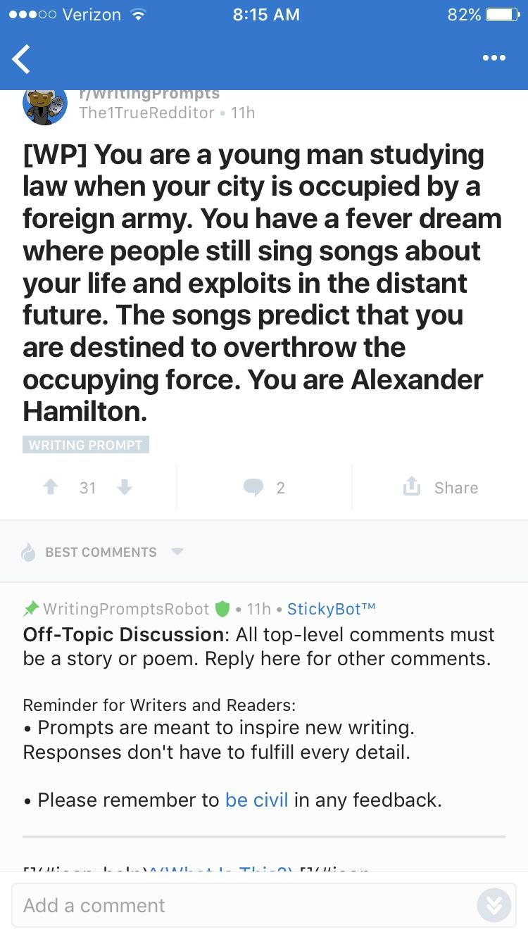 In r/writingprompts UnexpectedHamilton