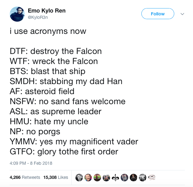 Geek 4 Star Wars Star Wars slang acronyms confirmed!!