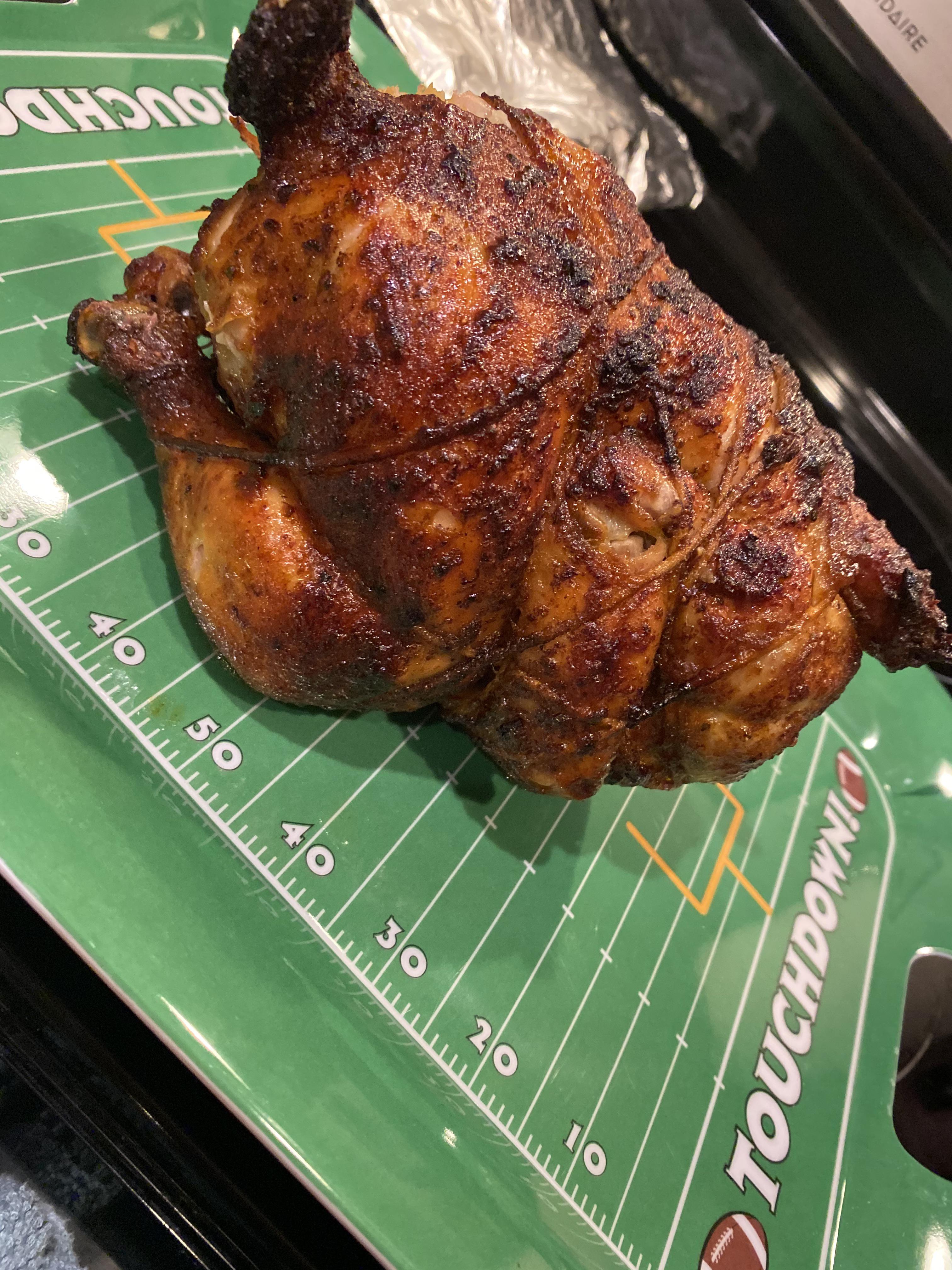 A little rotisserie chicken, first time using meat churches voodoo rub