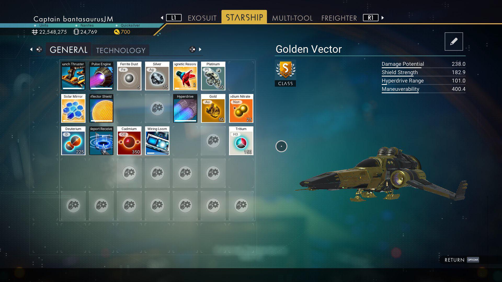 Base stats of the Golden Vector for anyone interested r/NoMansSkyTheGame