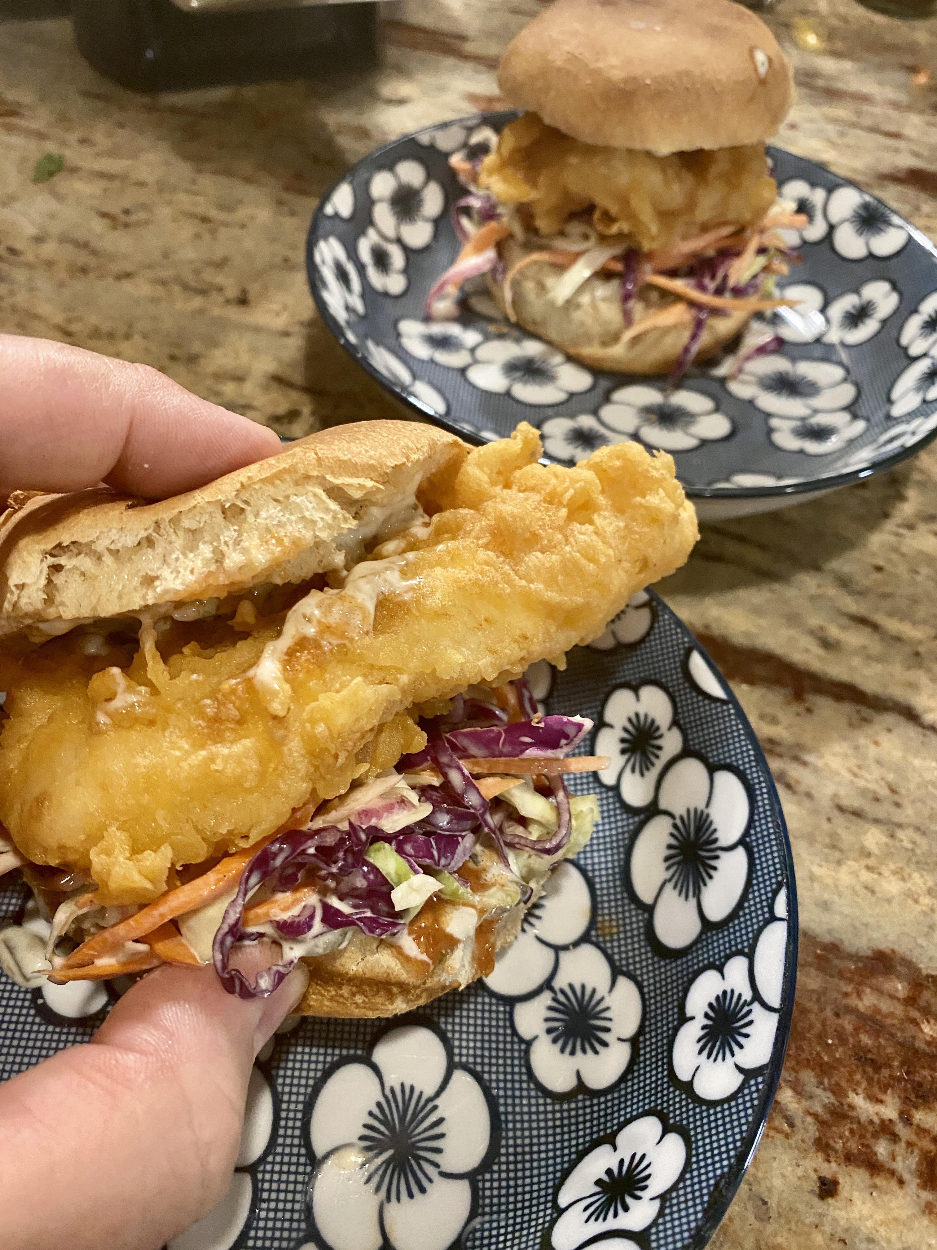 Made Kenji's fried fish sandwich with creamy slaw & tartar sauce