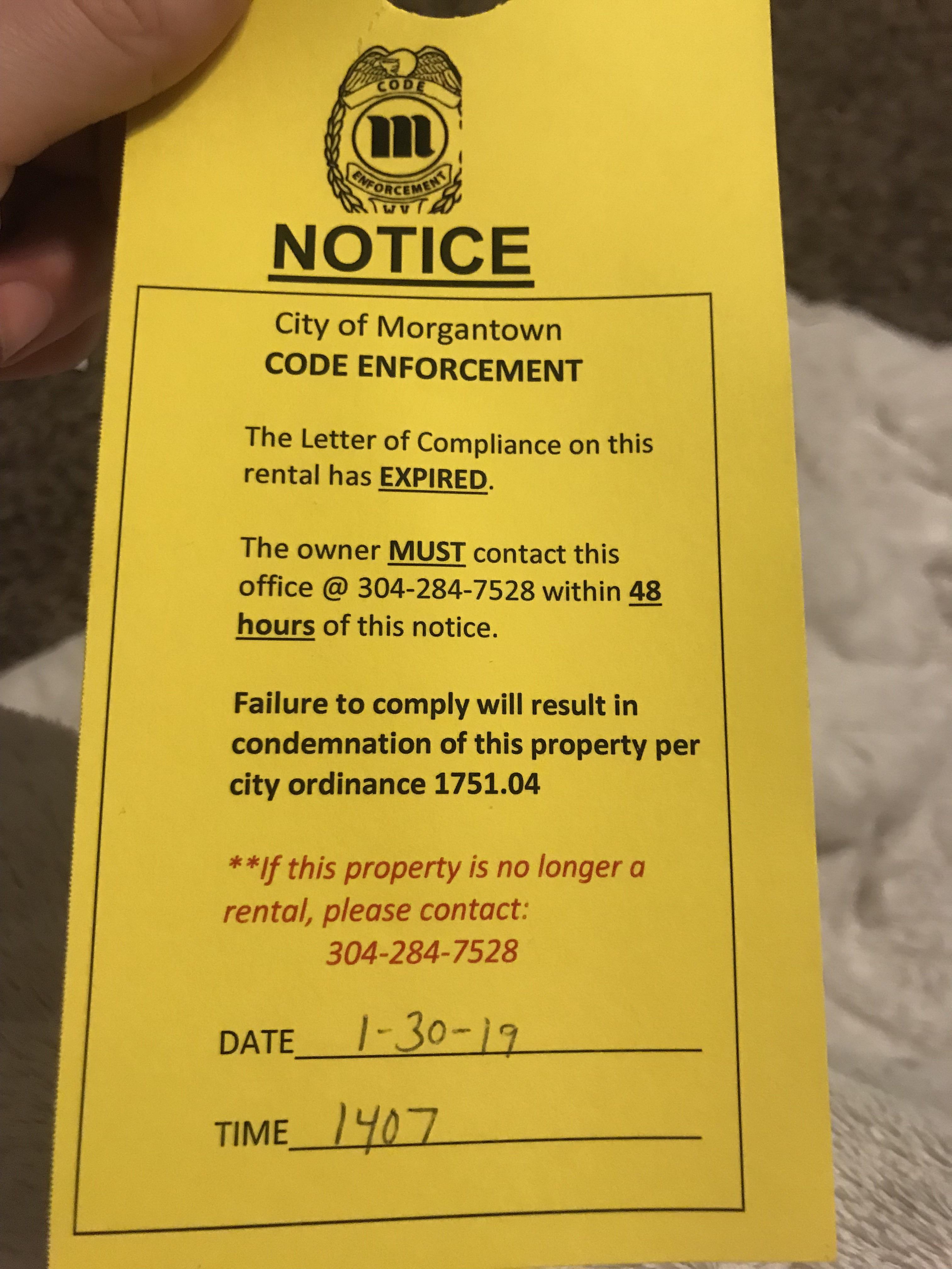 [TenantUSWV] Roommate found this on the door, what does it mean? r